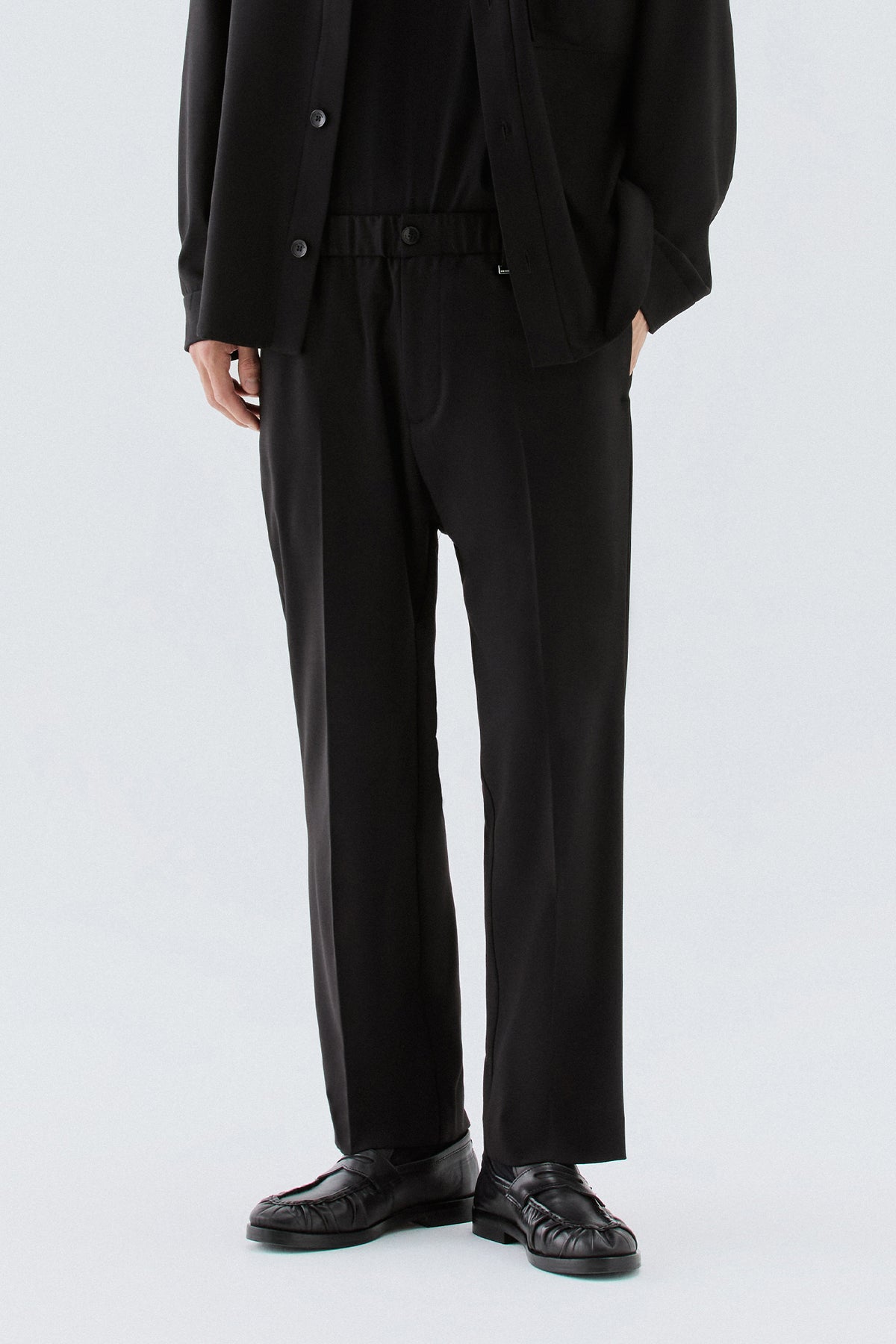 Pantaloni dritti con elastico - Nero