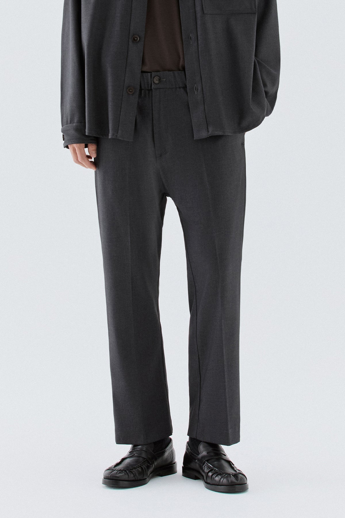 Pantaloni dritti con elastico - Grigio