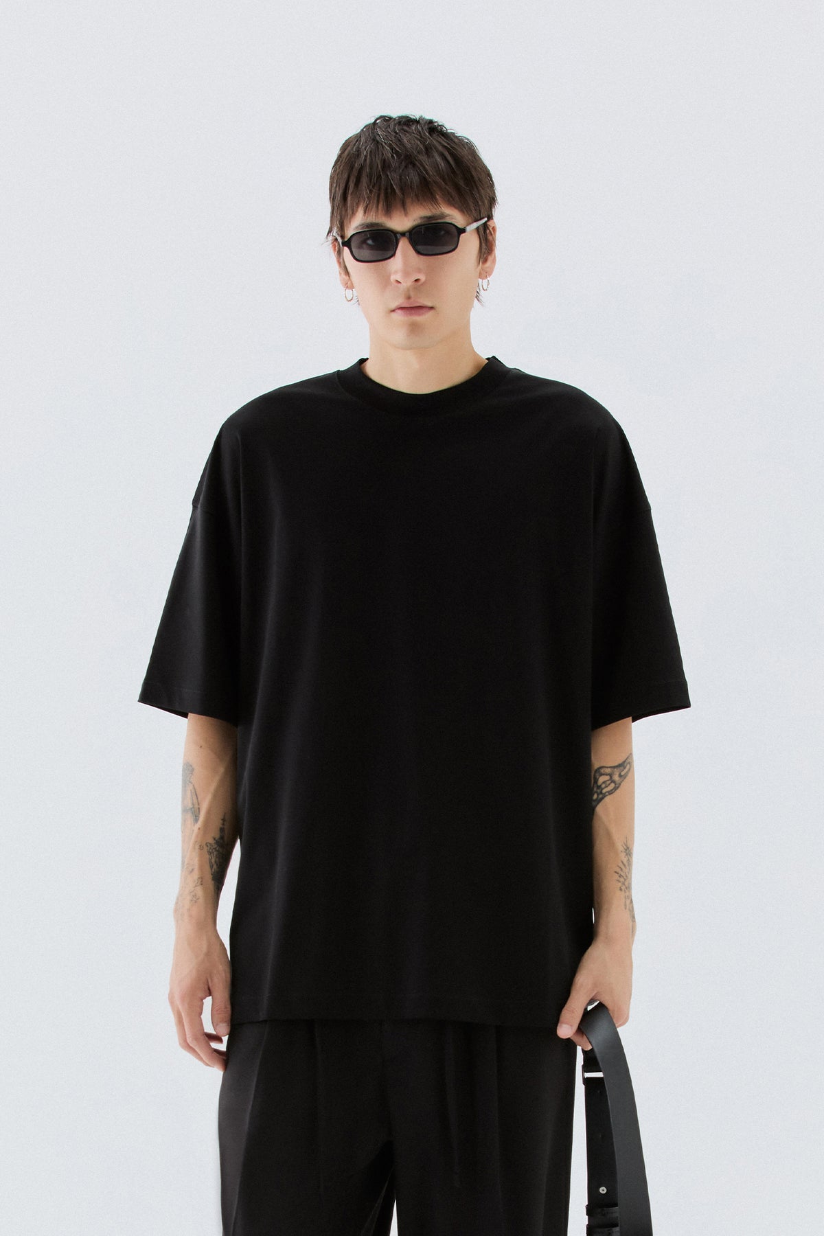 T-shirt cotone mercerizzato oversize - Nero