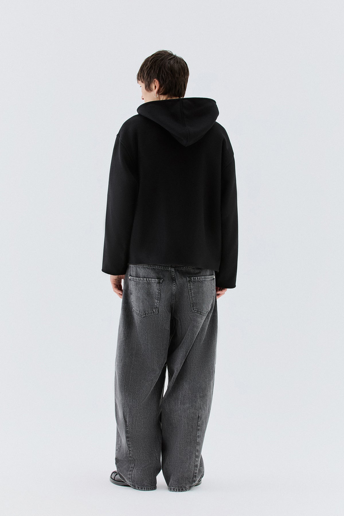 Felpa in lana con zip - Nero