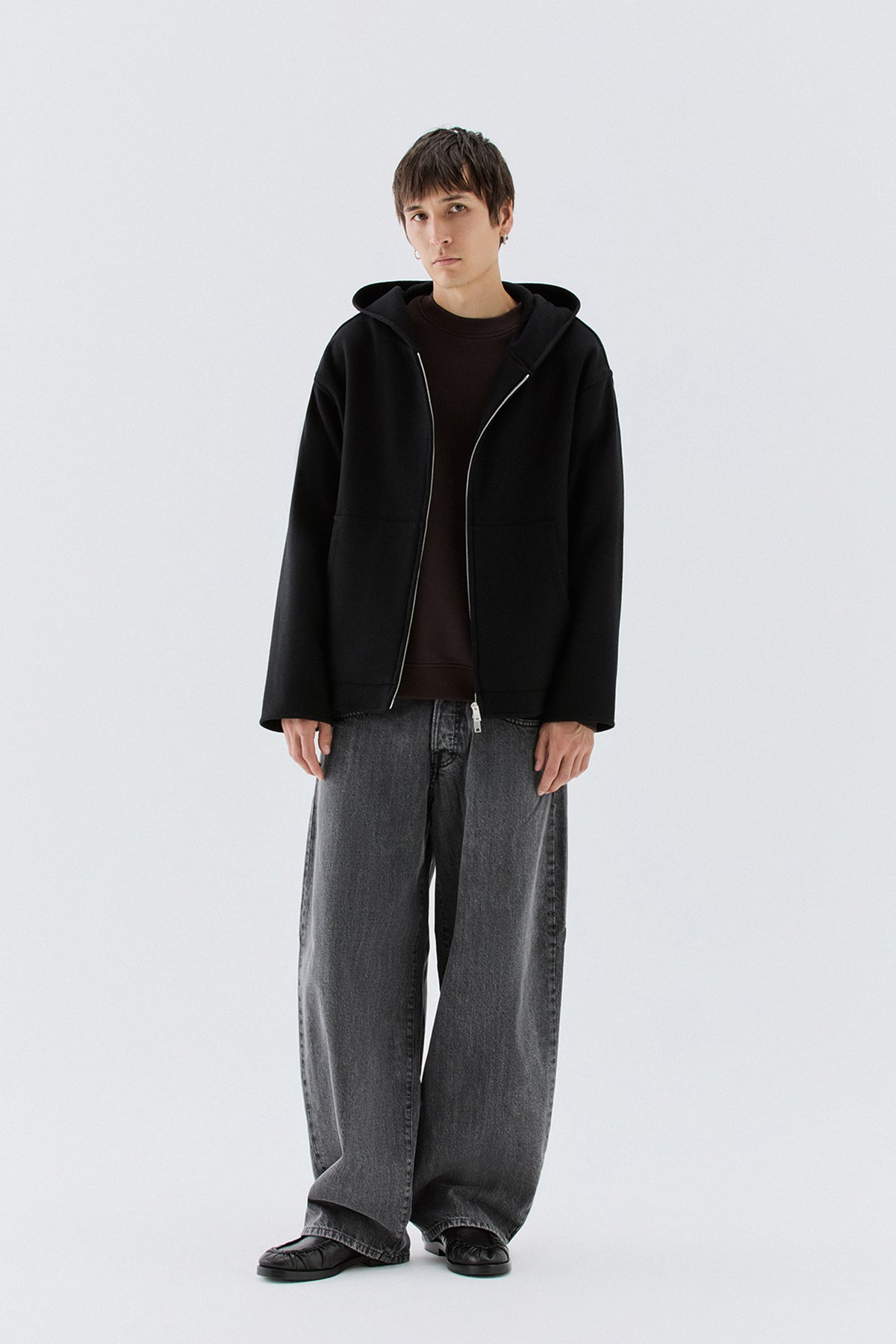 Felpa in lana con zip - Nero