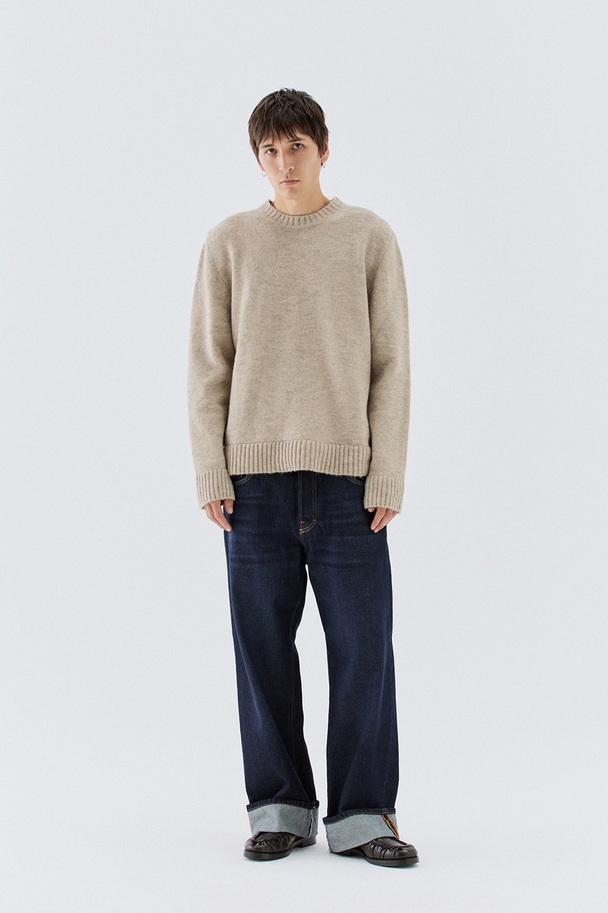 Maglia girocollo misto lana - Beige