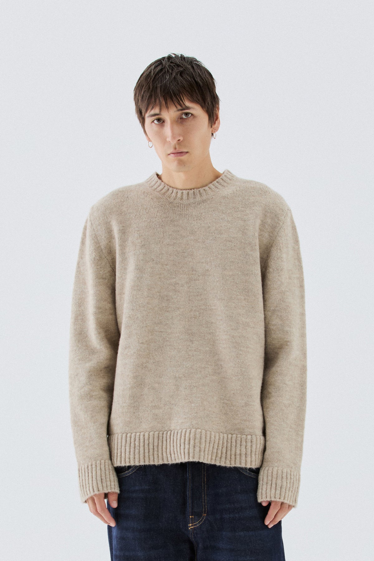 Maglia girocollo misto lana - Beige