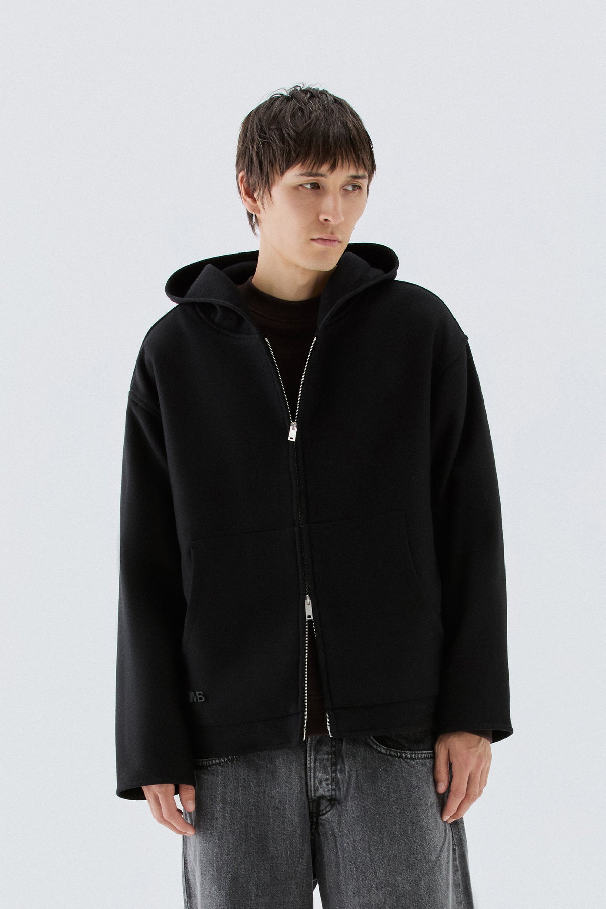 Felpa in lana con zip - Nero