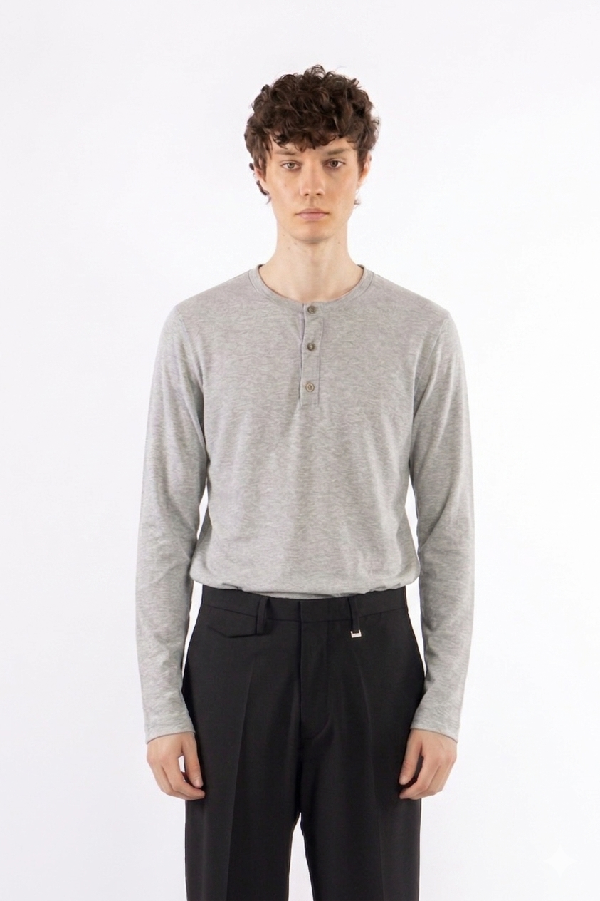 Maglia a serafino in cotone - Grigio
