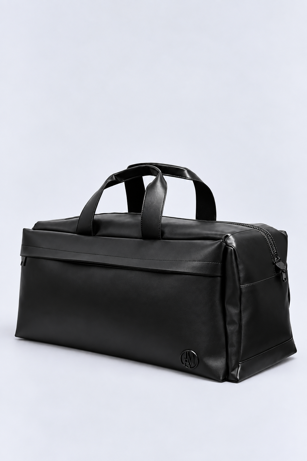 Eco-leather backpack with matt black metal logo