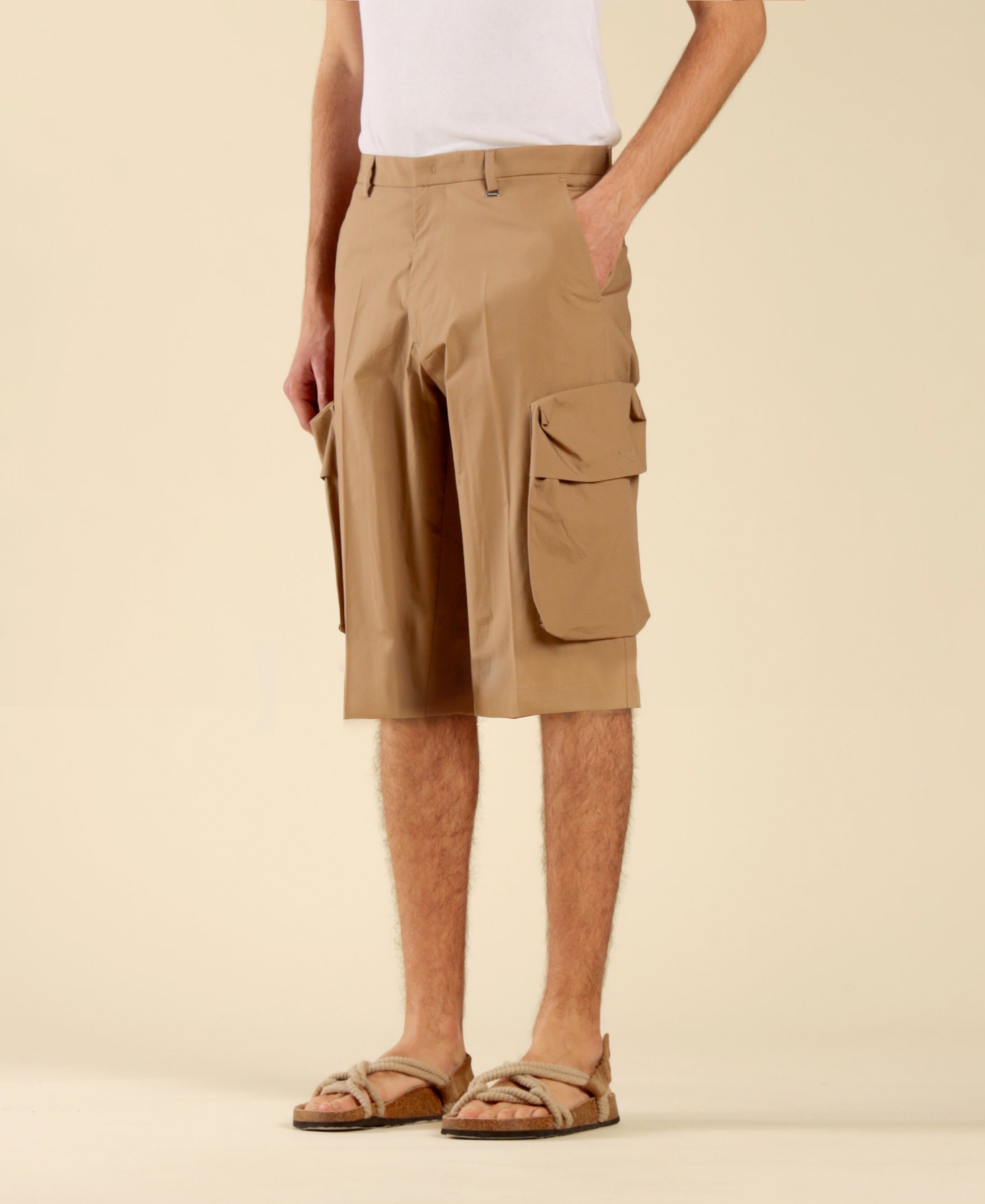 Cotton Cargo Bermuda Shorts - Beige