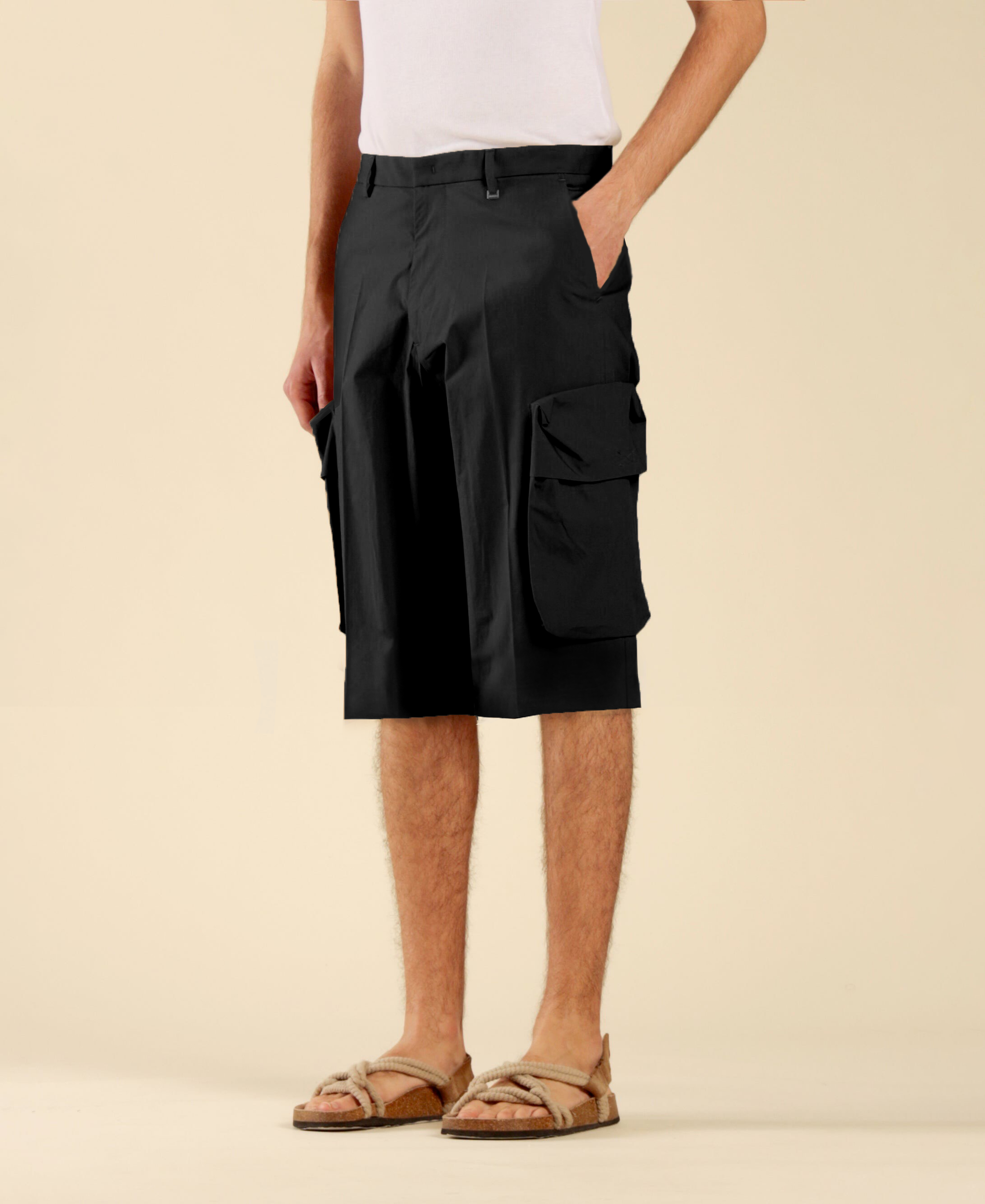 Cotton Cargo Bermuda Shorts - Black
