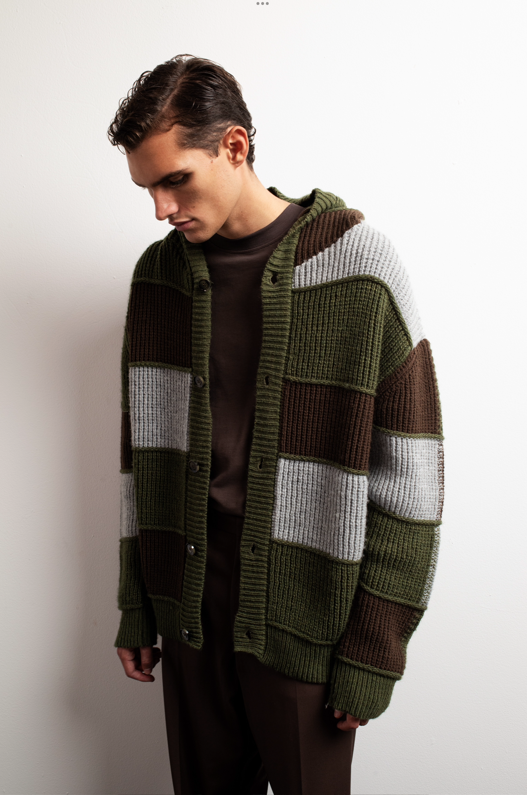 Oversized patchwork cardigan with hood