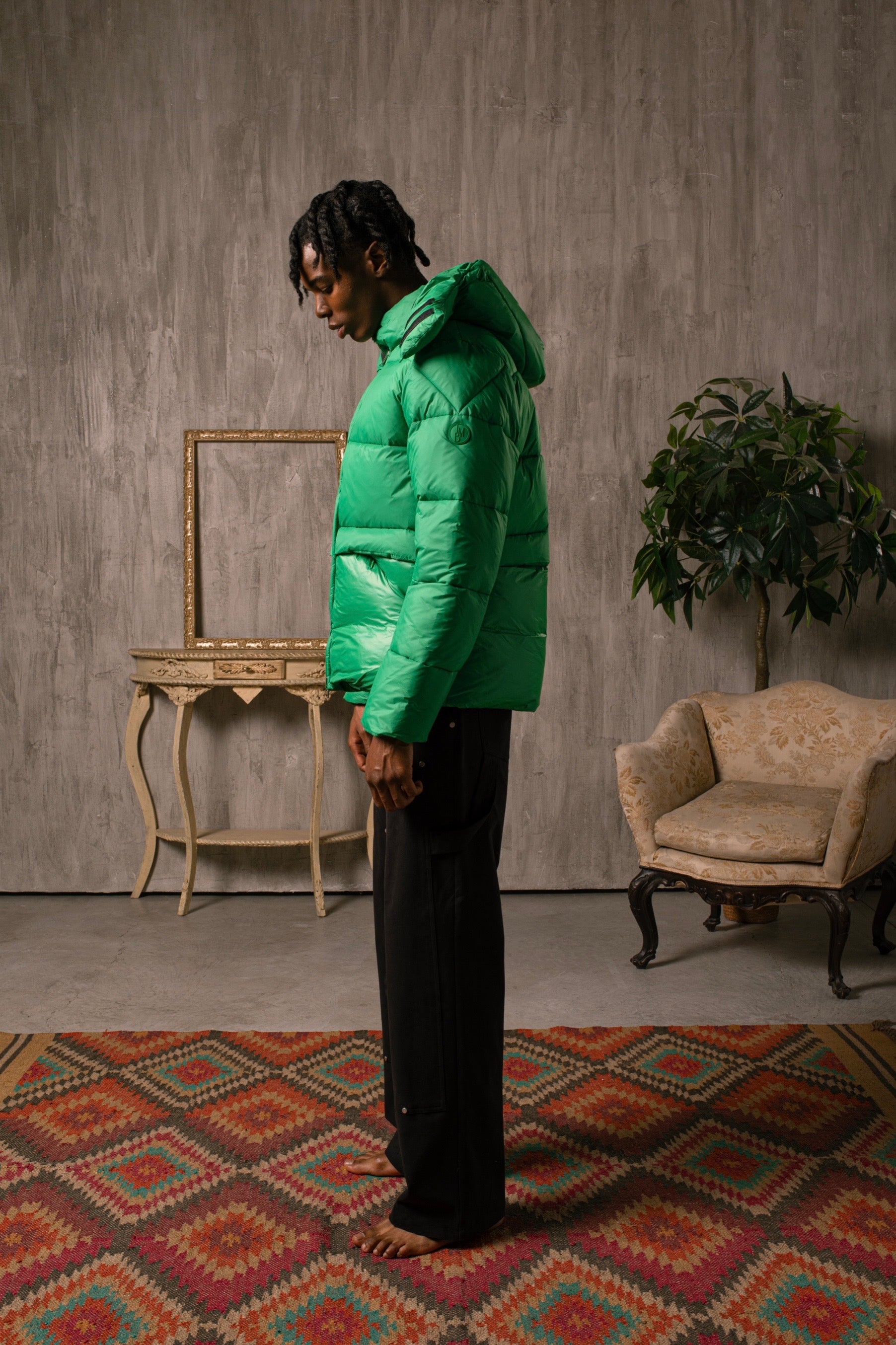 Regular fit eco down jacket with hood - Green