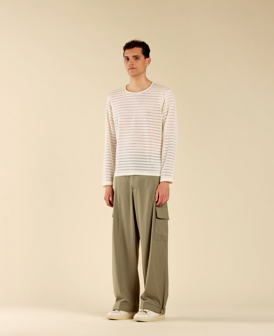 T-shirt in cotone a rete - Panna