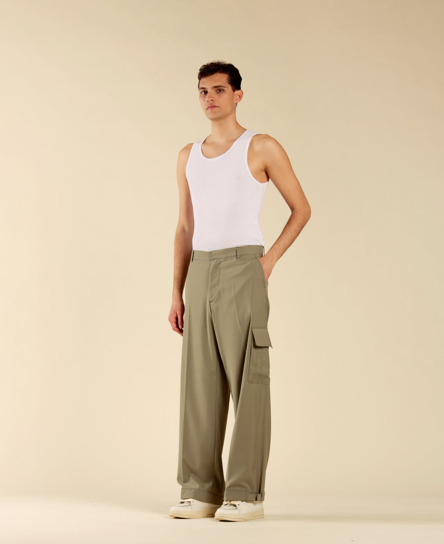 Pantalone cargo fondo ampio - Verde