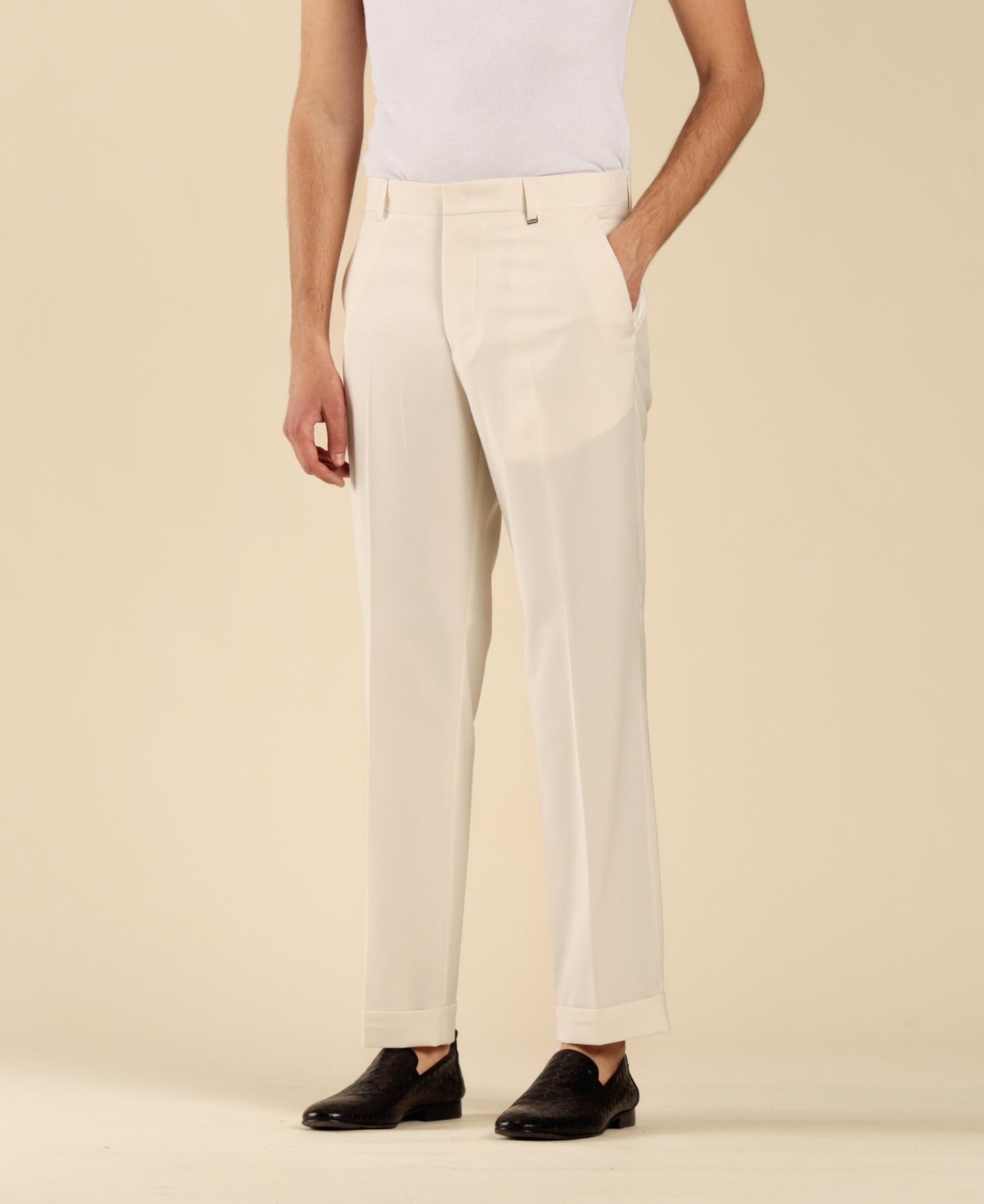 Pantalone tasca america risvolto al fondo - Panna