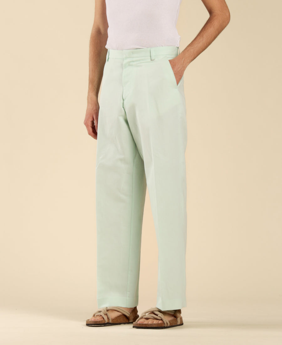 Pantalone fondo ampio in lino cotone - Verde