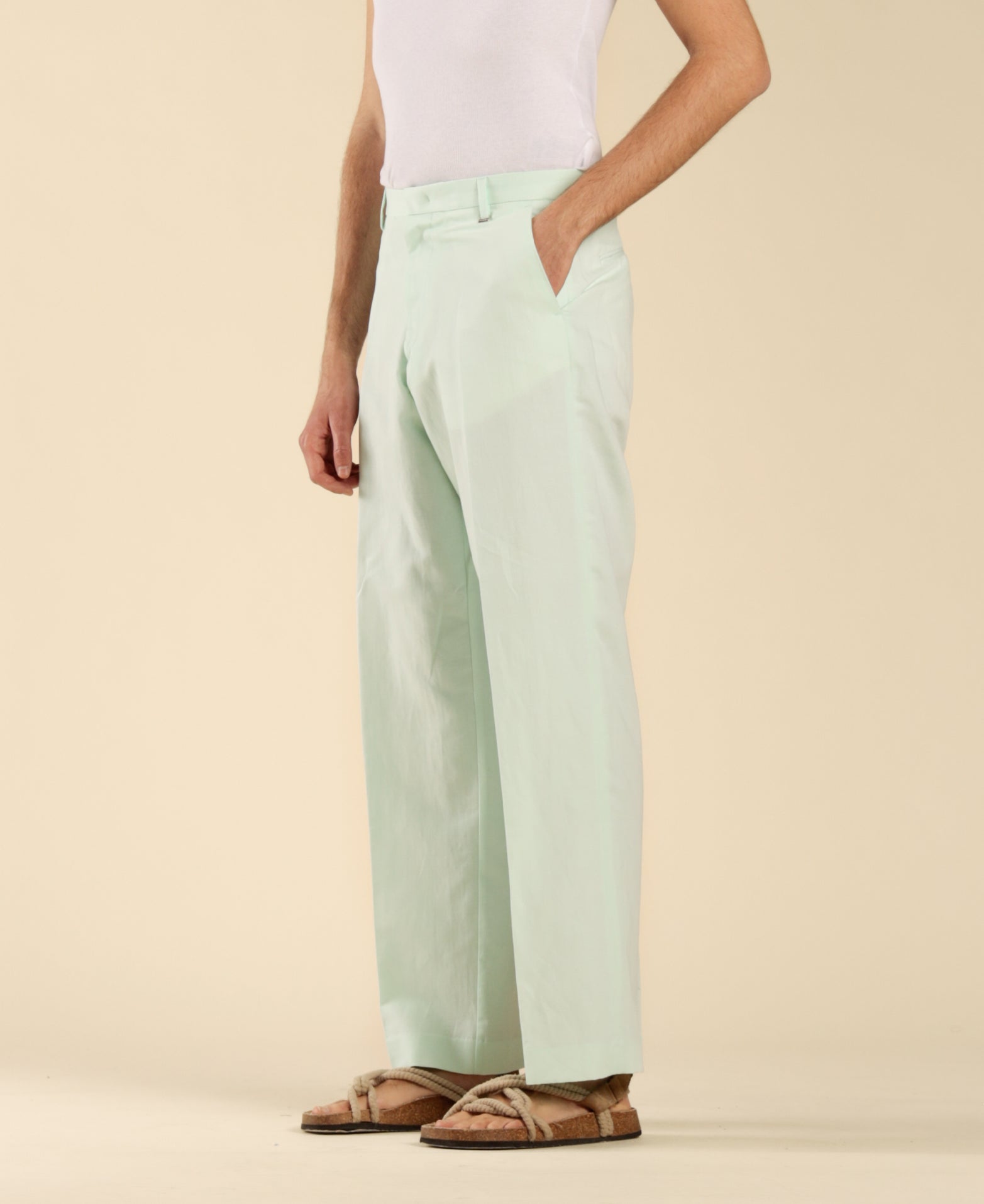 Wide-leg trousers in linen and cotton - Green