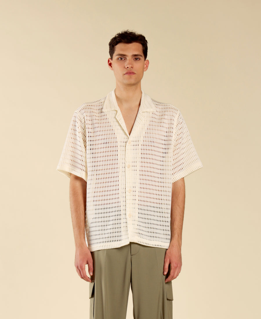 Camicia in cotone a rete - Panna