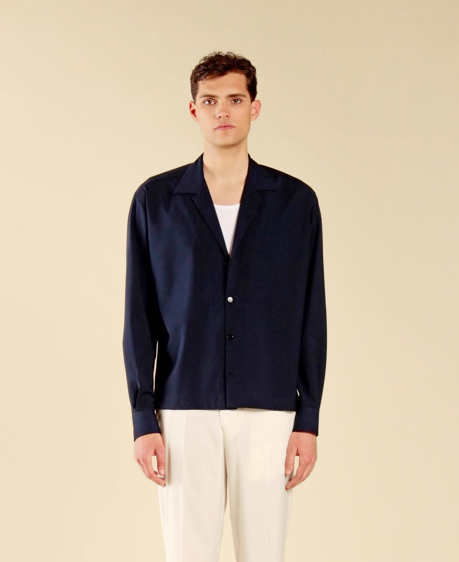 Camicia collo aperto maniche lunghe - Blu