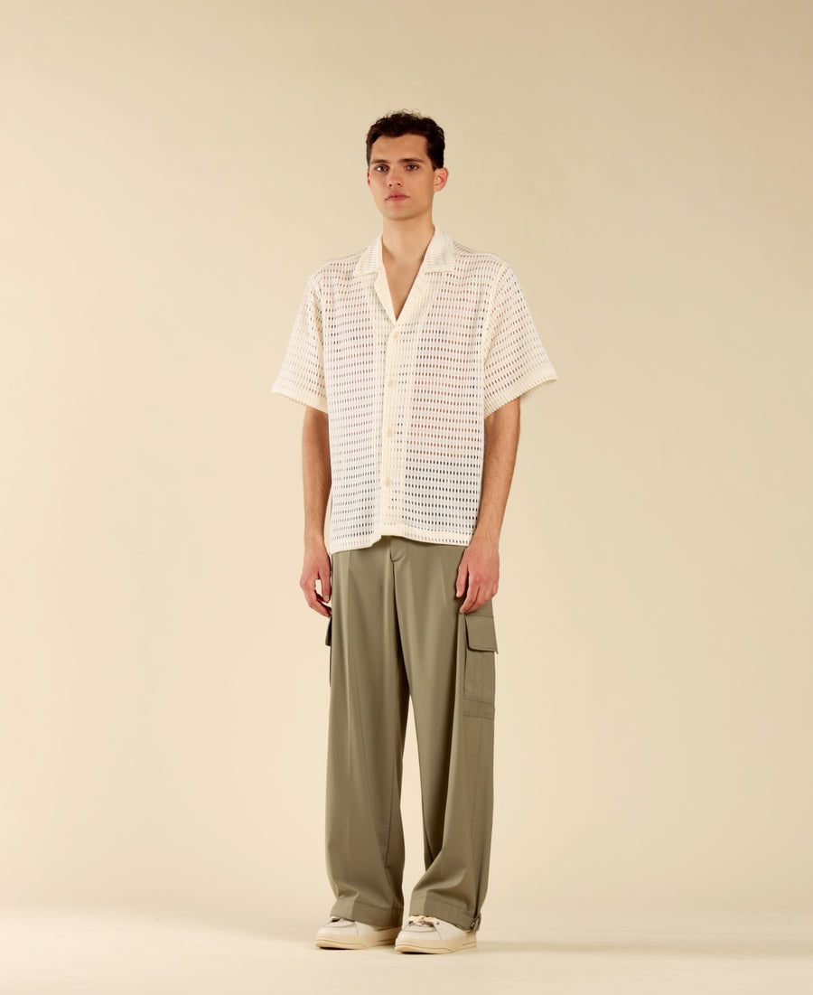 Camicia in cotone a rete - Panna