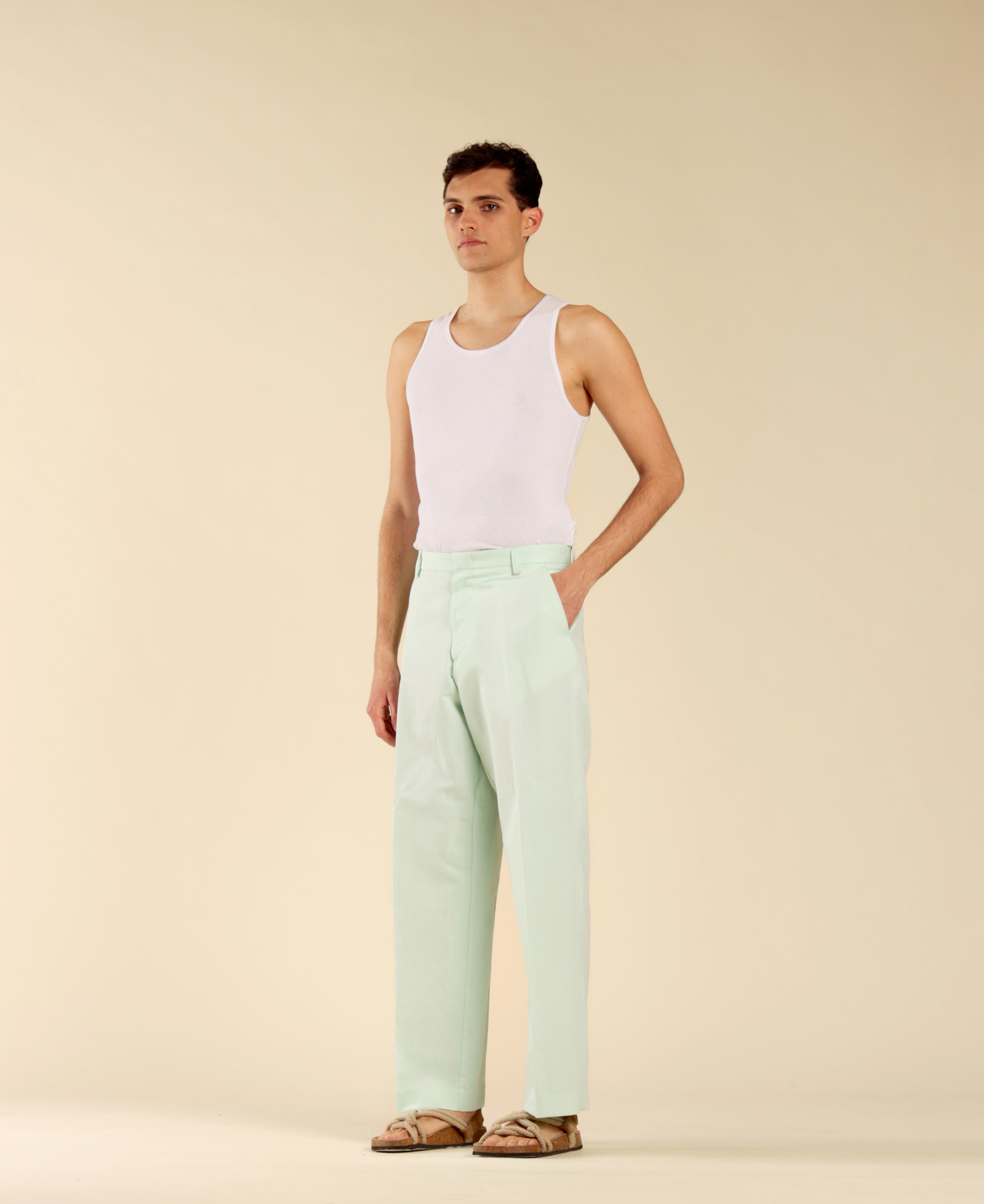 Wide-leg trousers in linen and cotton - Green