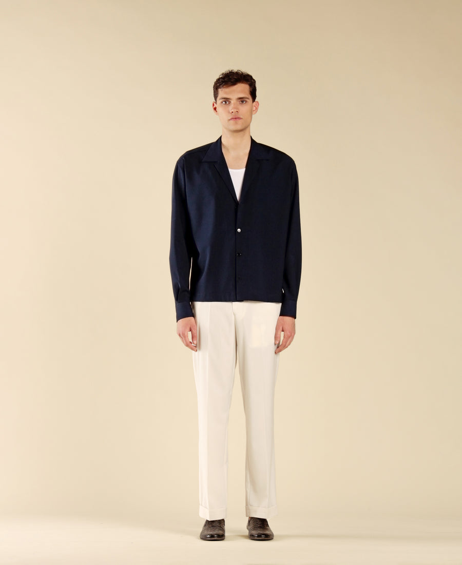 Camicia collo aperto maniche lunghe - Blu