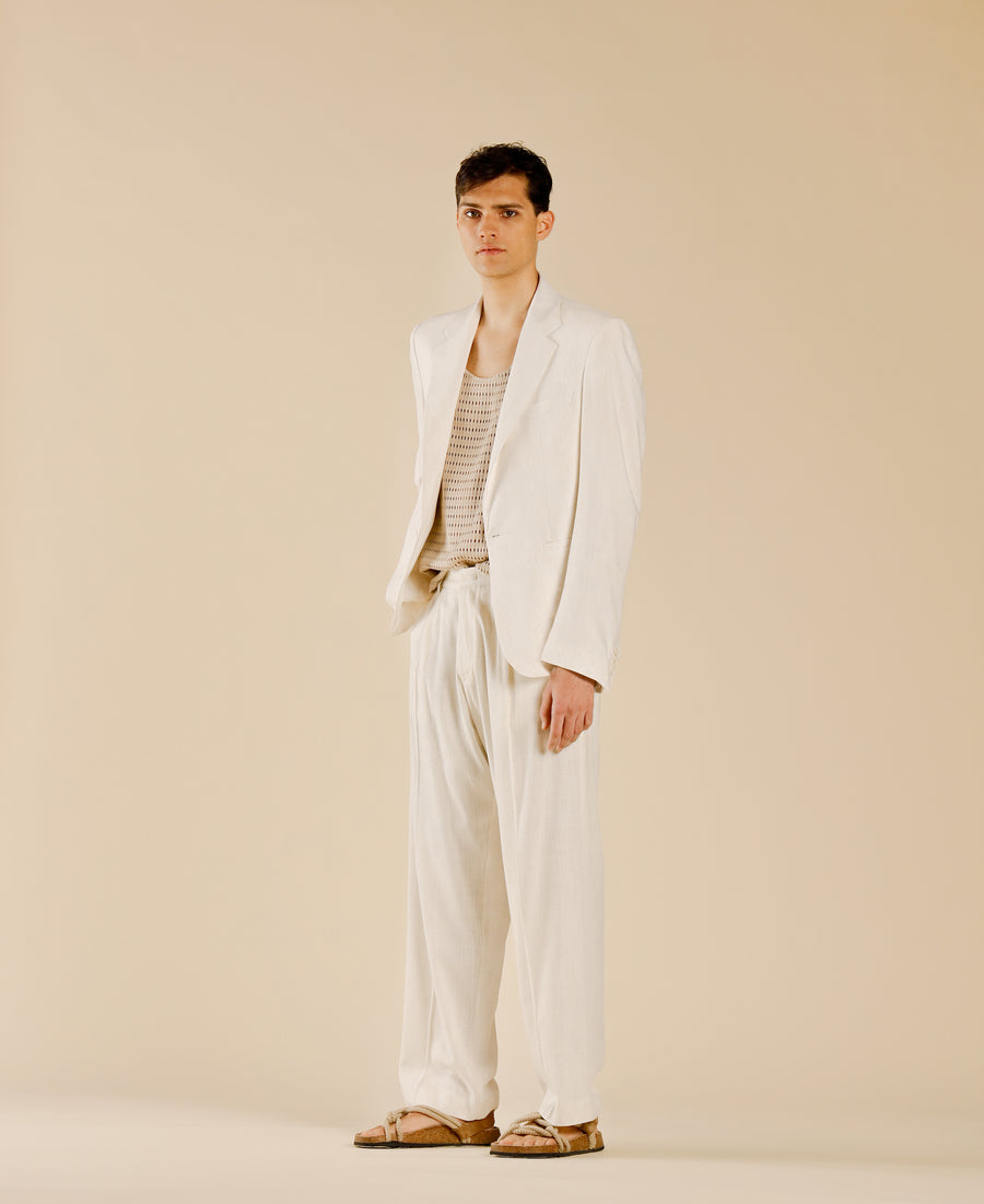 Pantalone in misto lino fondo ampio - Panna