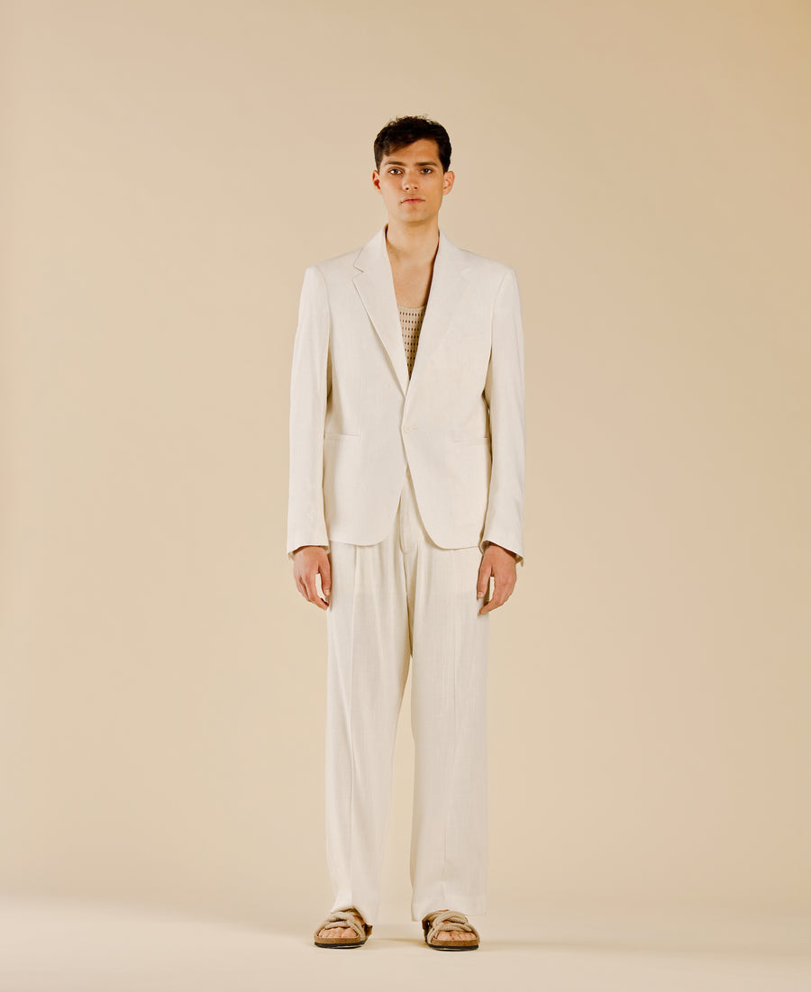 Pantalone in misto lino fondo ampio - Panna