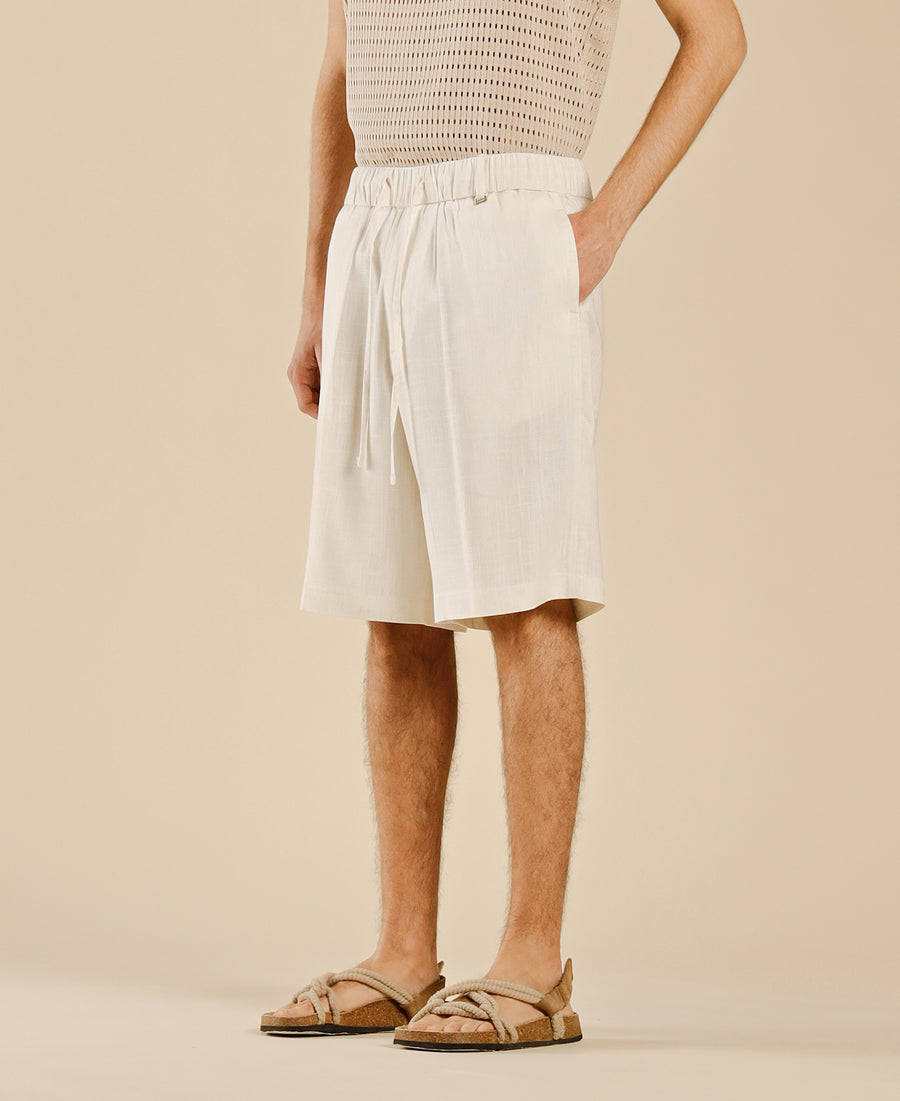 Bermuda in misto lino con coulisse - Panna
