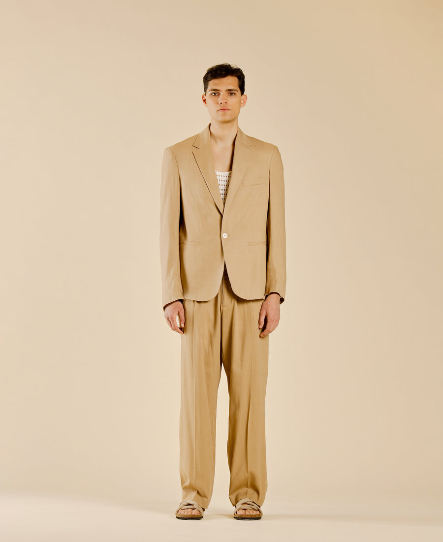 Pantalone in misto lino fondo ampio - Beige