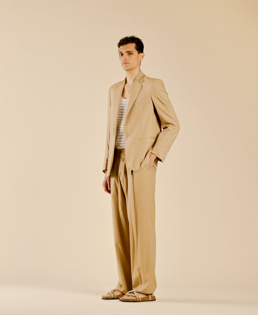 Pantalone in misto lino fondo ampio - Beige