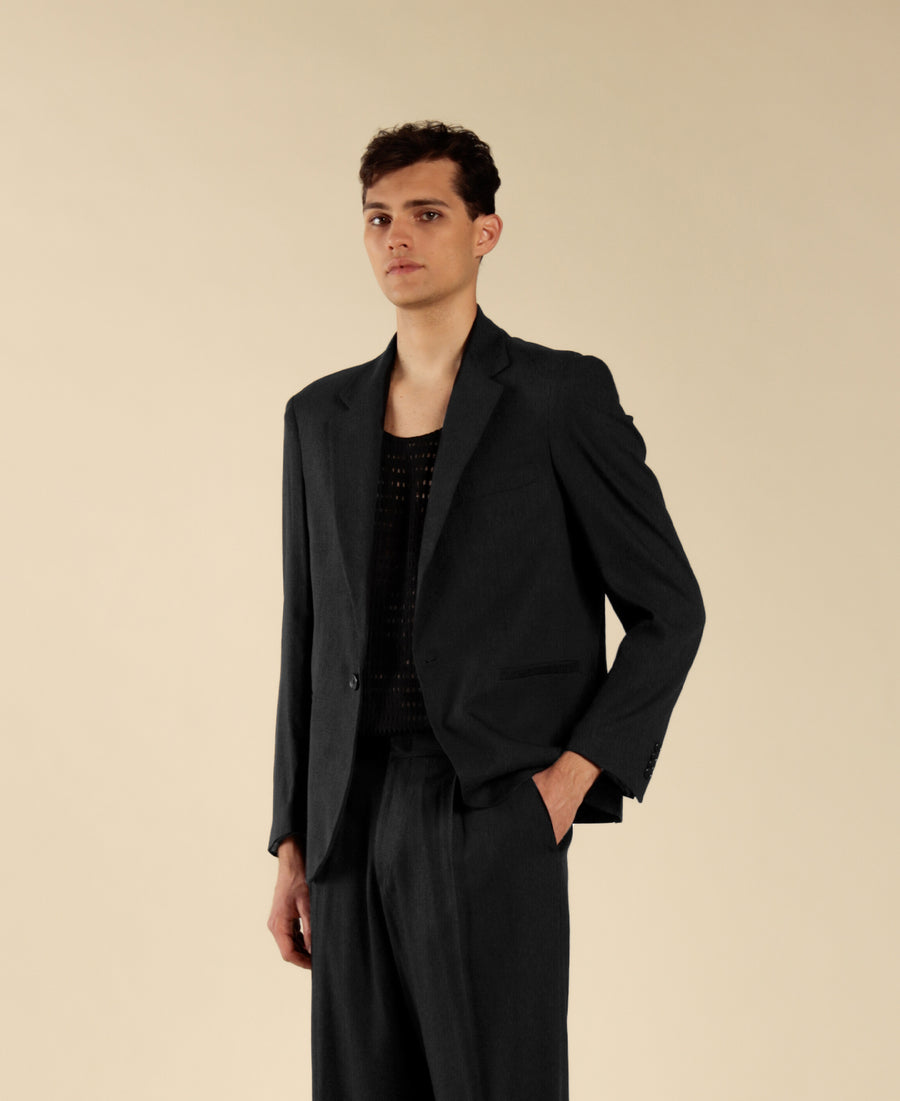 Giacca monopetto in misto lino - Nero