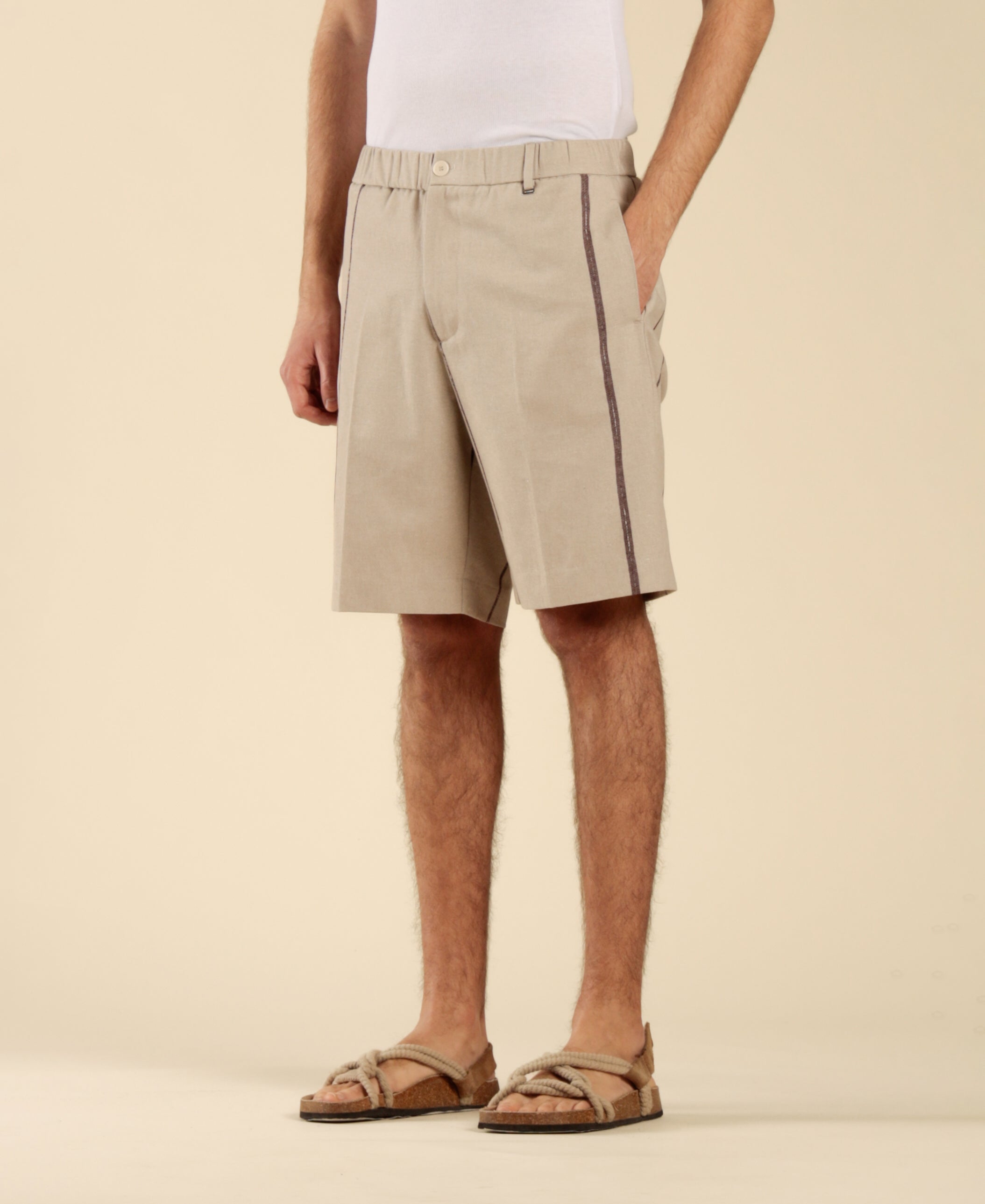 Cotton Bermuda shorts with striped elastic