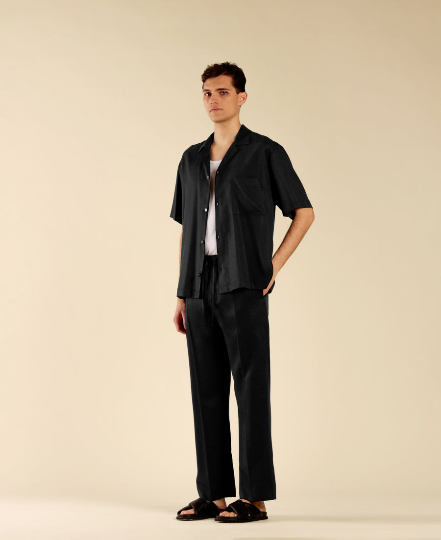 Camicia boxy con taschino - Nero