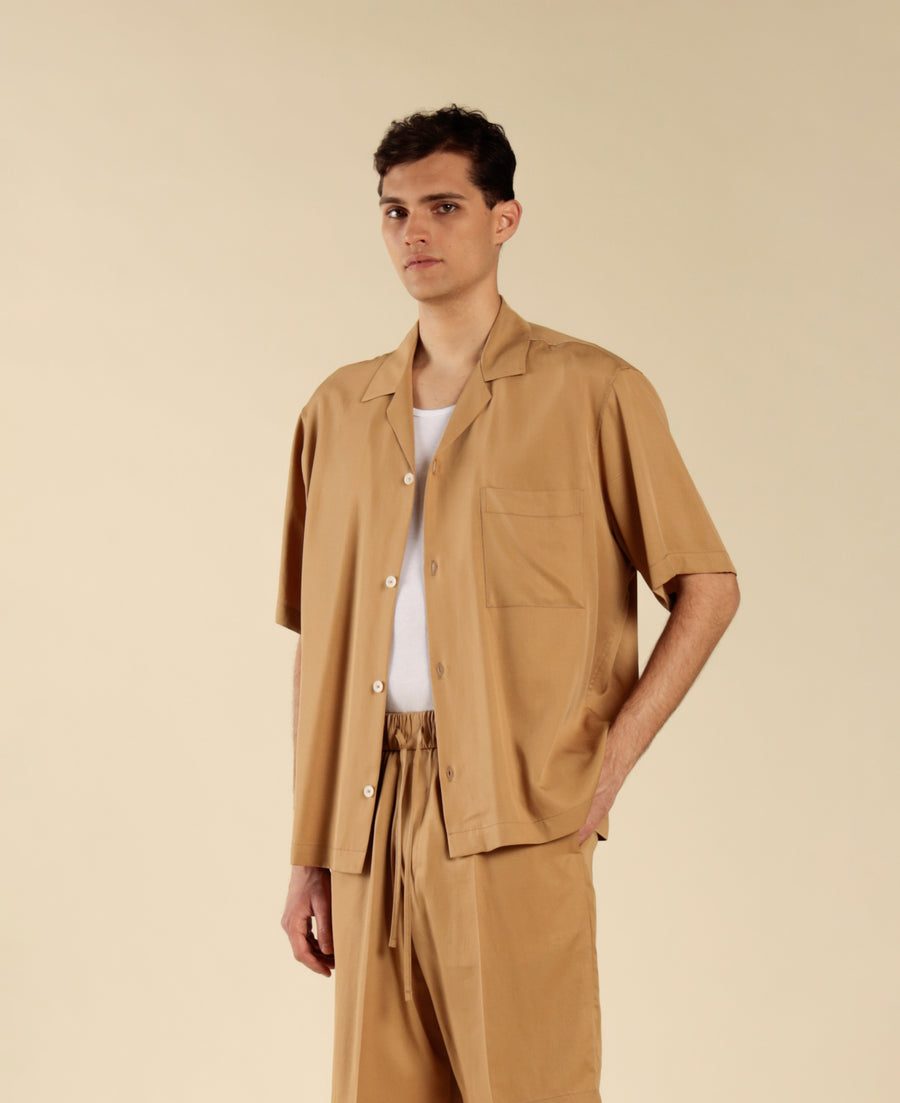Camicia boxy con taschino - Beige