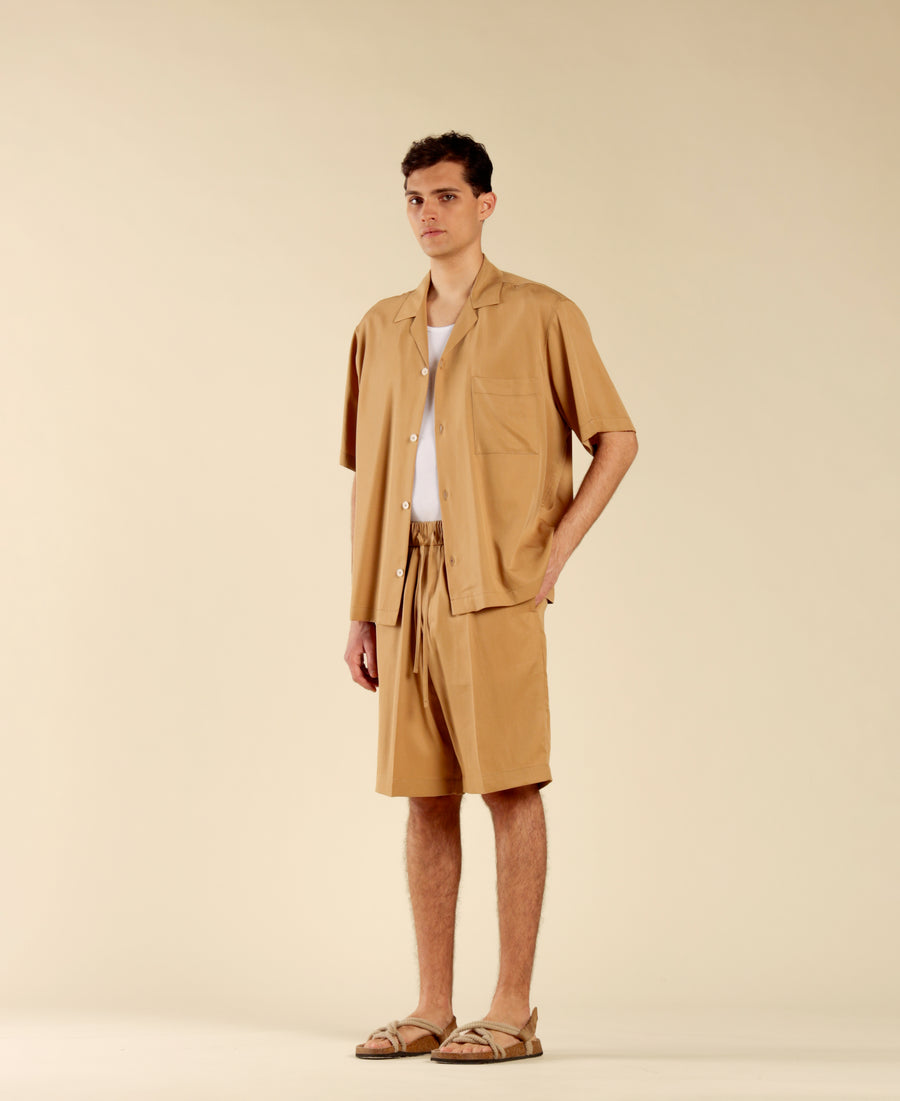 Bermuda elastico in vita con coulisse - Beige