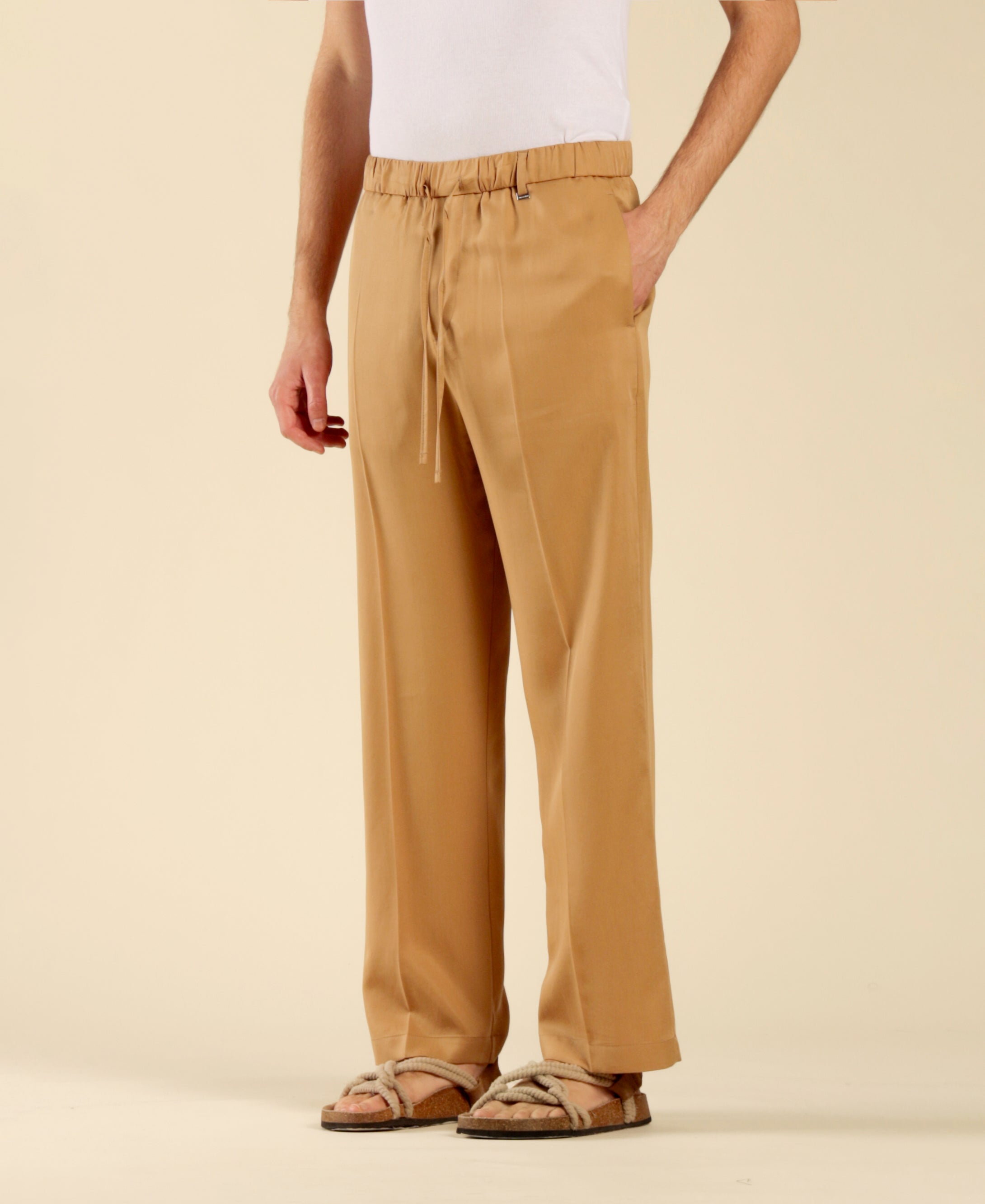 Pantalone con coulisse gamba dritta - Beige