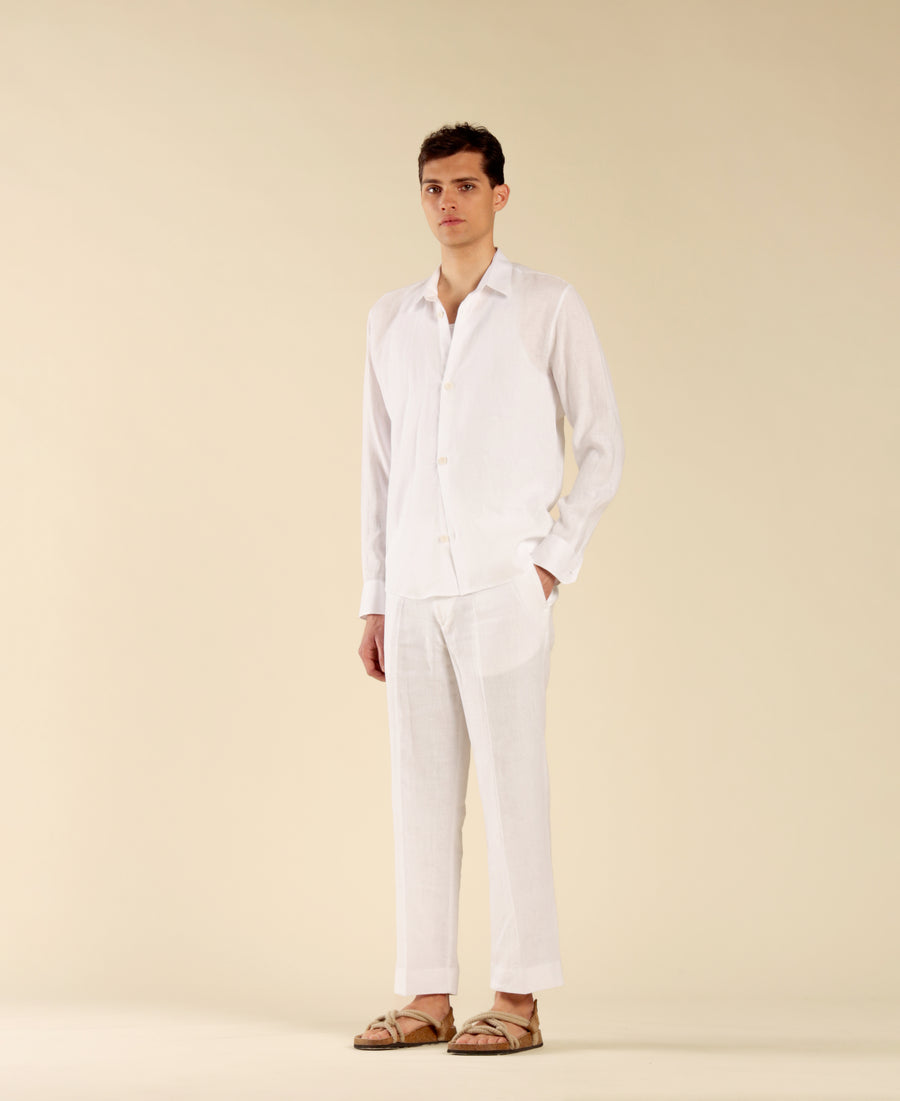 Pantalone corto in 100% lino - Bianco
