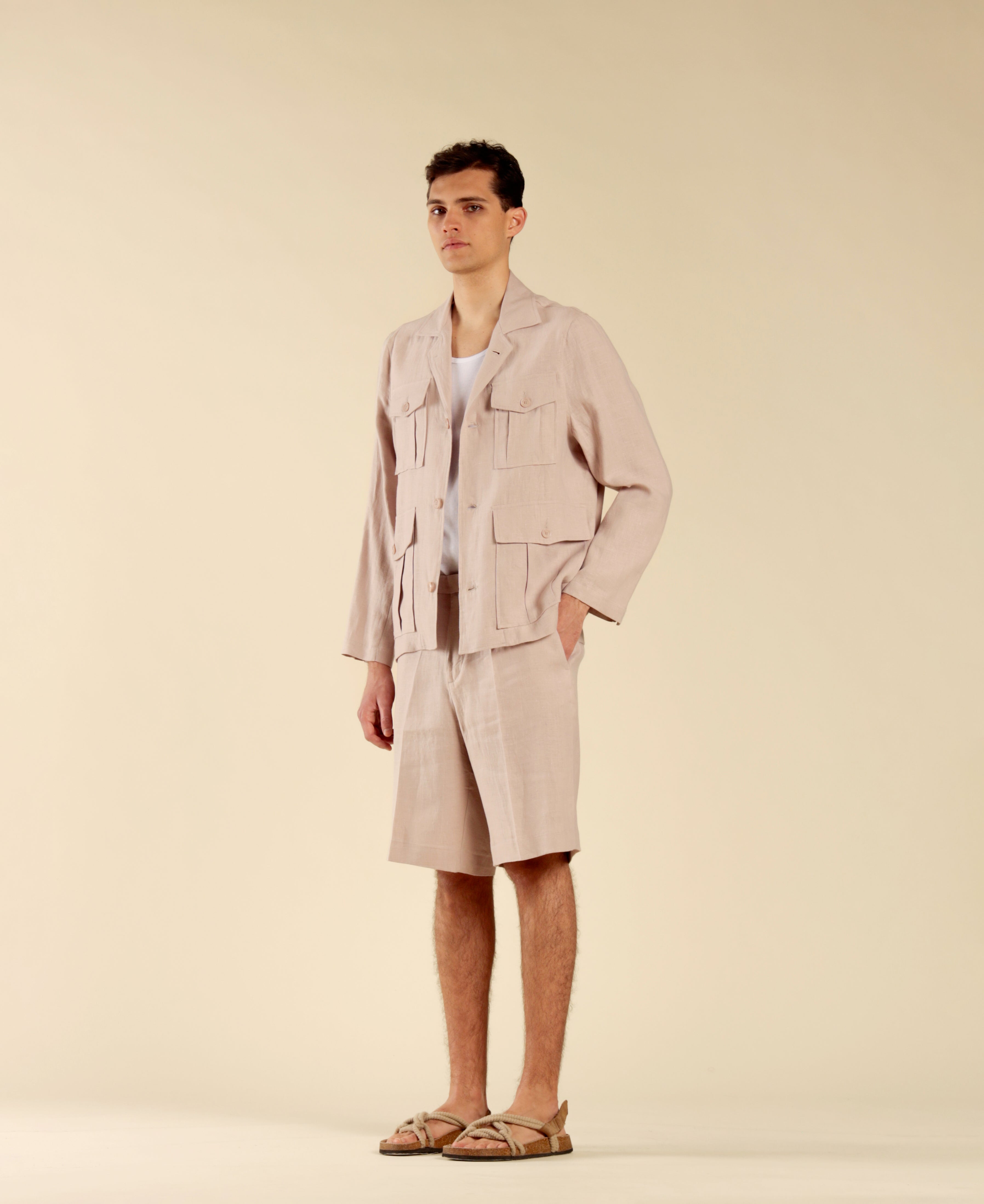 100% Linen Bermuda Shorts - Powder Pink