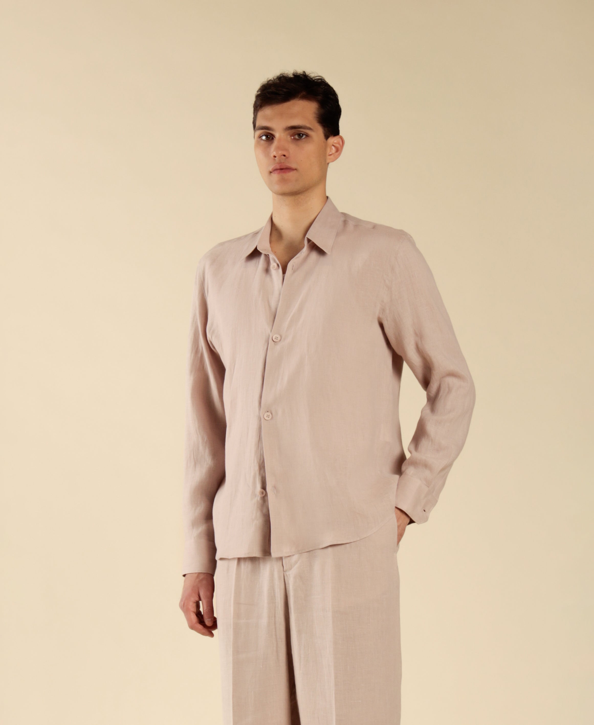 100% Linen Shirt - Powder Pink