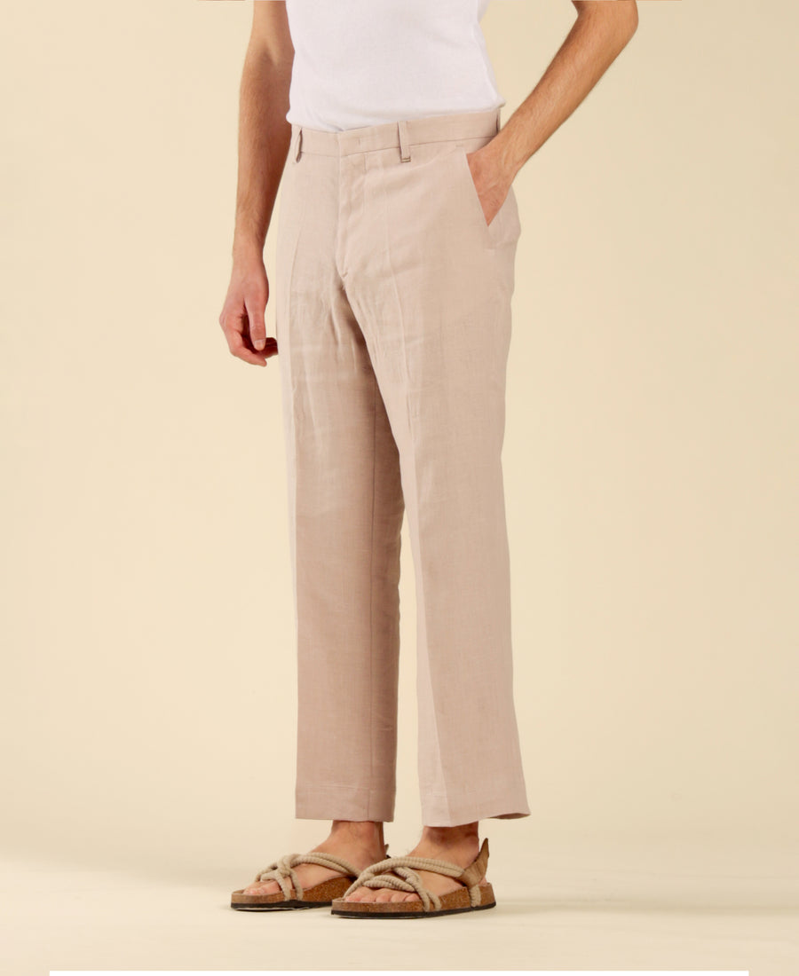 Pantalone corto in 100% lino - Cipria