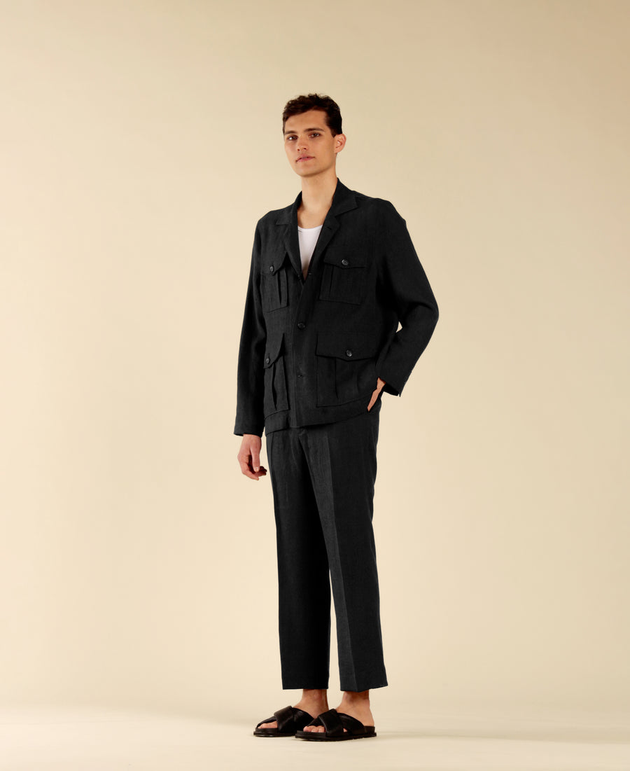 Giacca sahariana in 100% lino - Nero