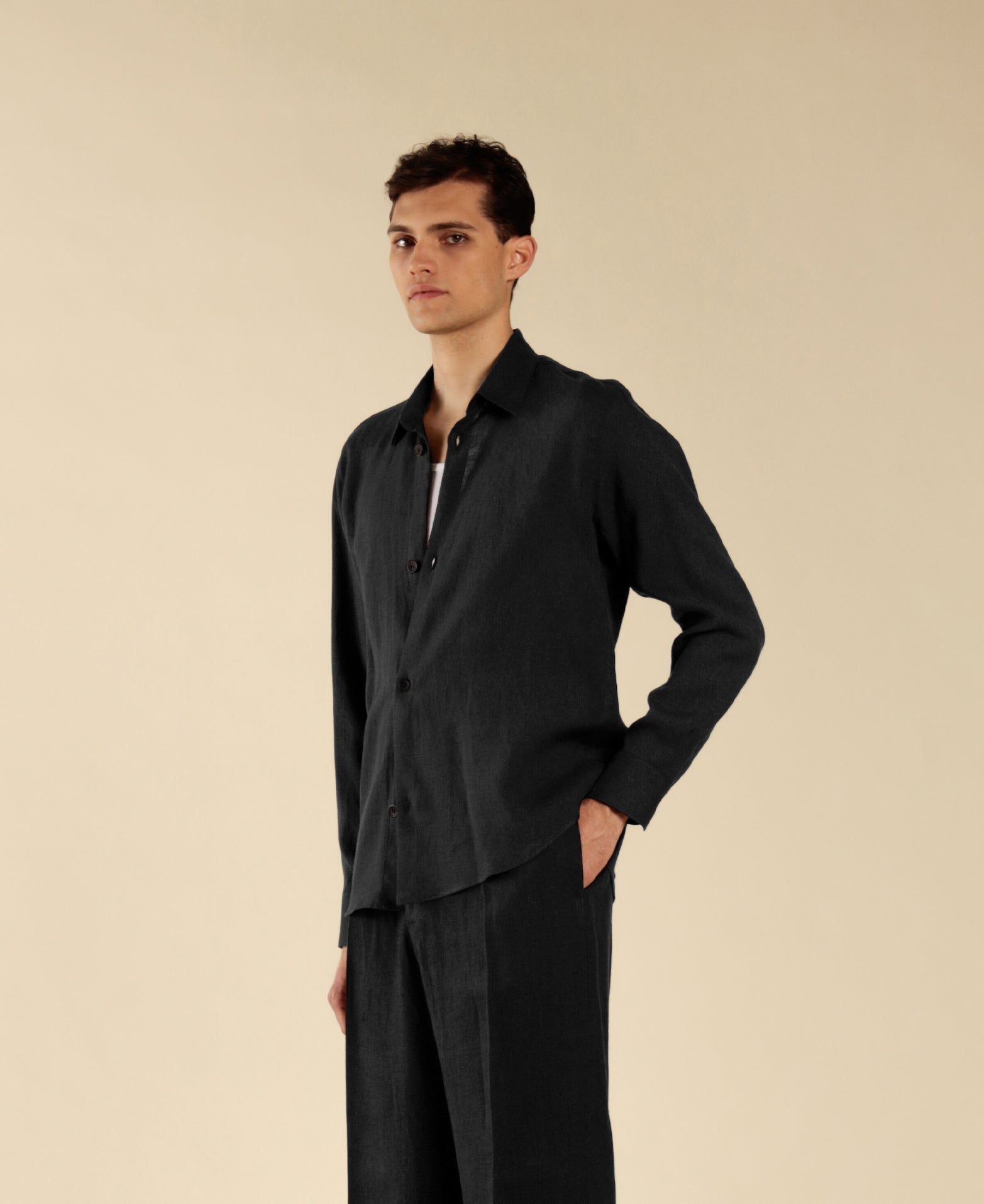 100% Linen Shirt - Black