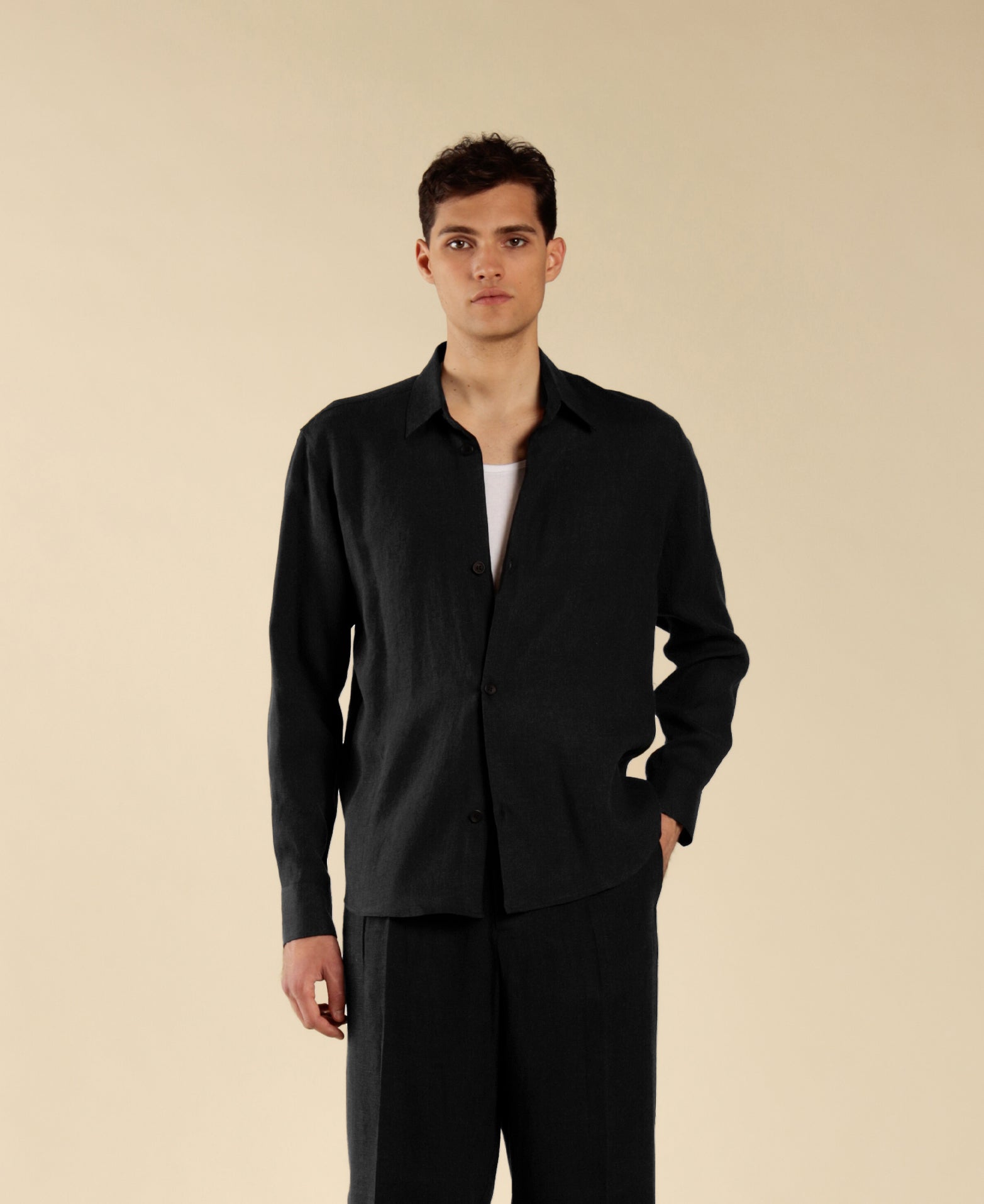 100% Linen Shirt - Black