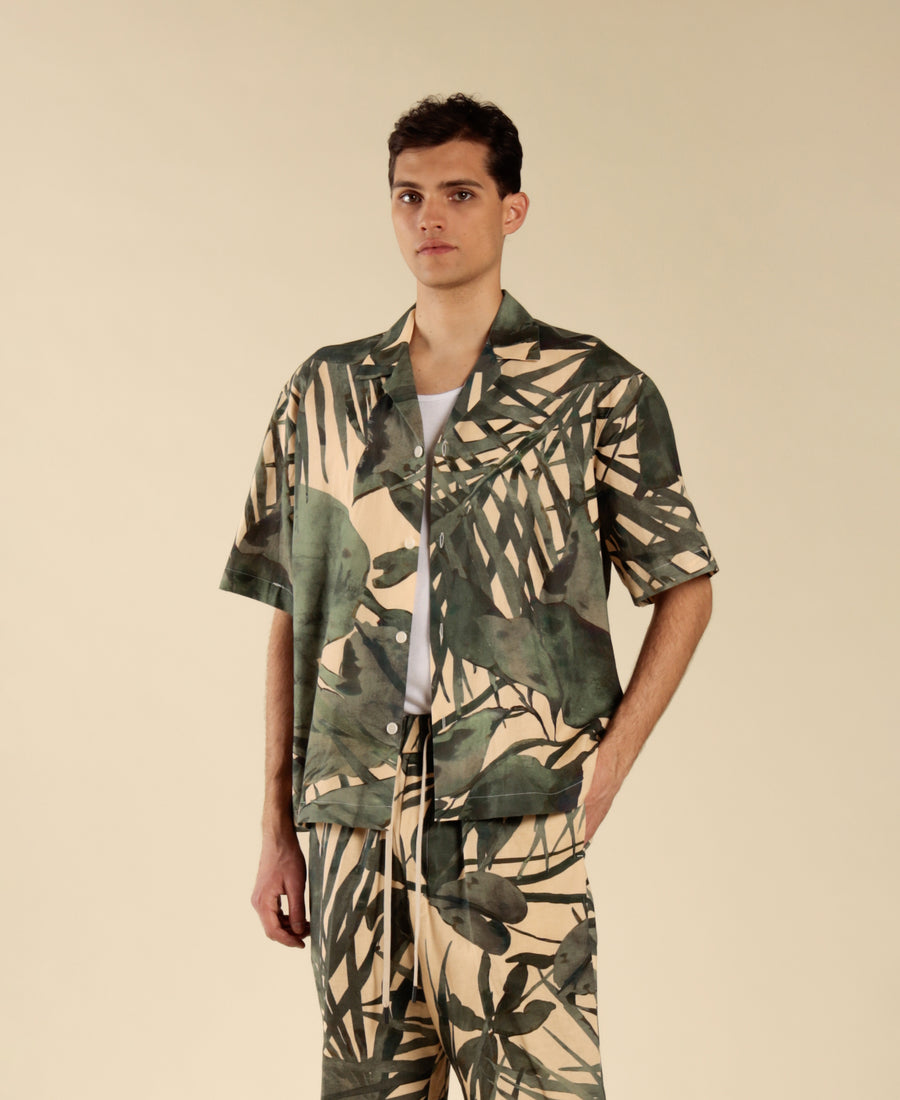 Camicia in misto lino e cotone stampa floreale