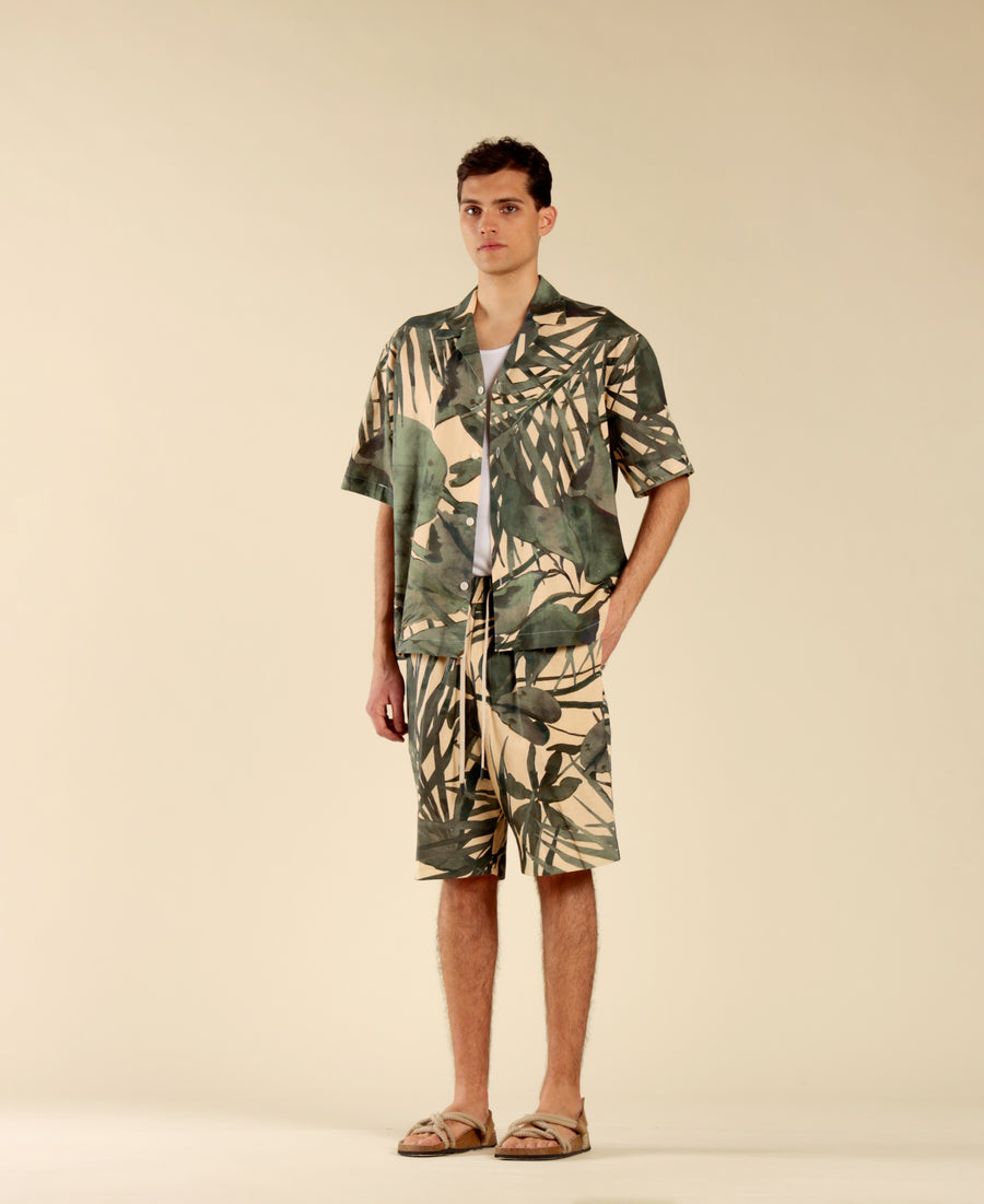 Camicia in misto lino e cotone stampa floreale