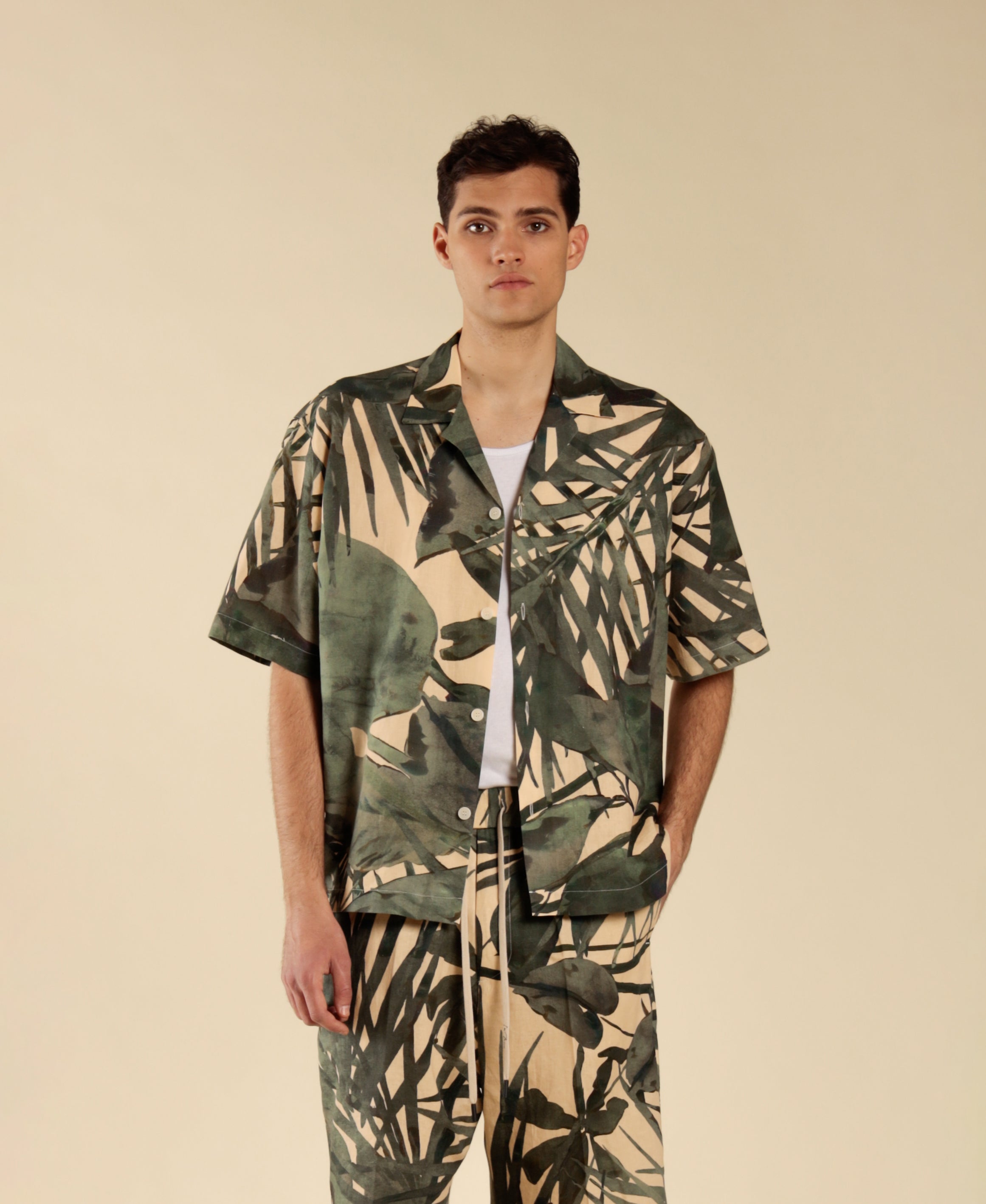 Floral print cotton and linen blend shirt