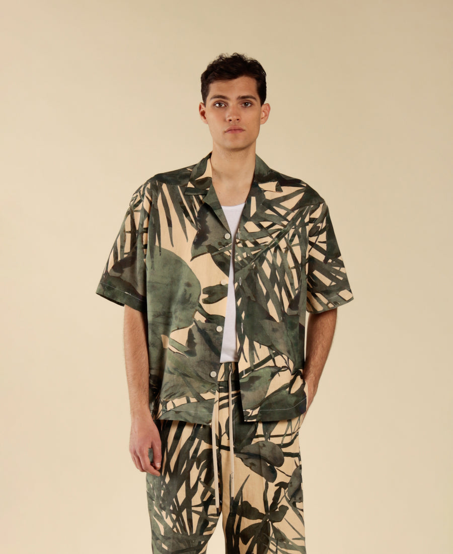 Camicia in misto lino e cotone stampa floreale