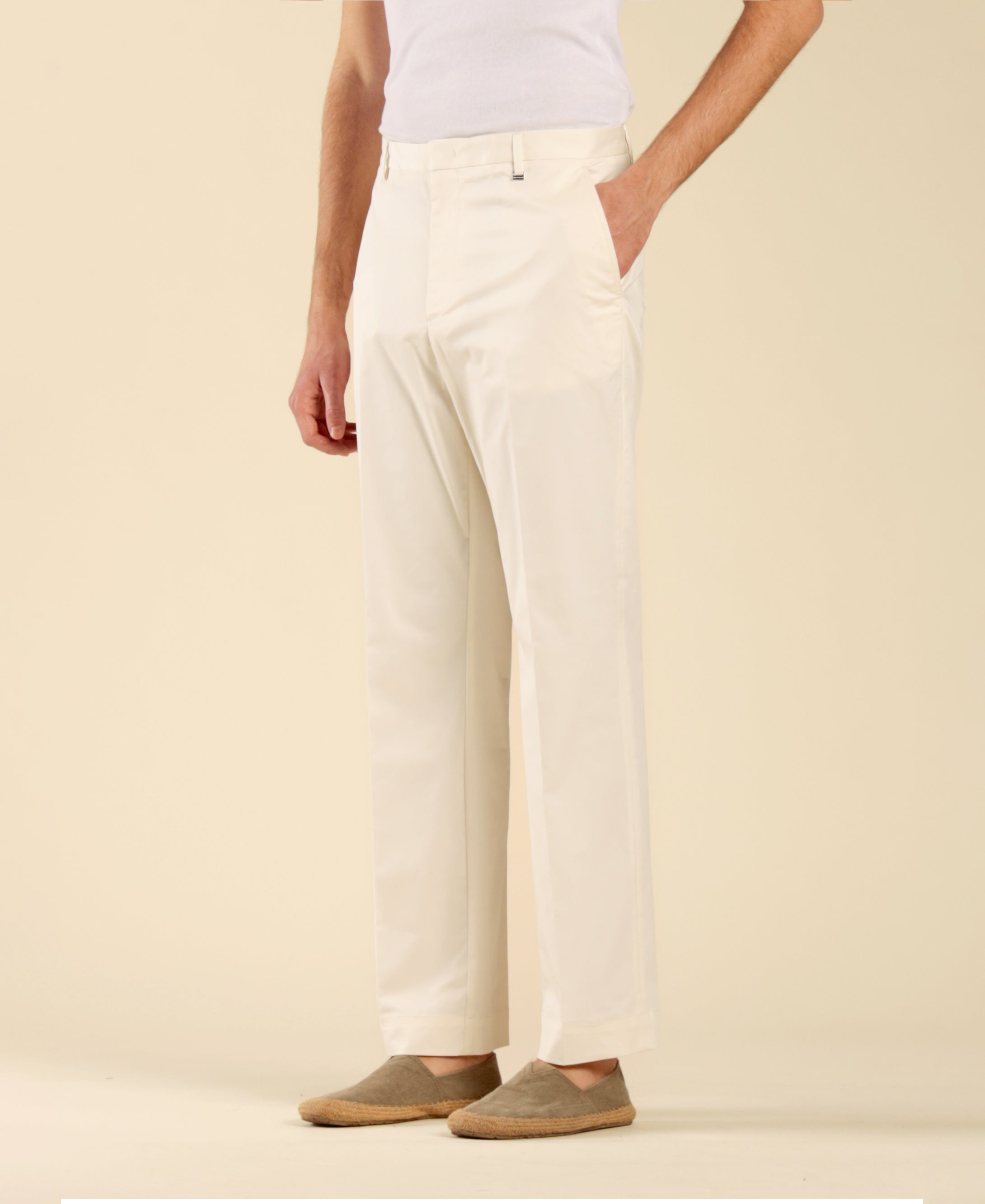 Pantalone fondo ampio in cotone - Panna