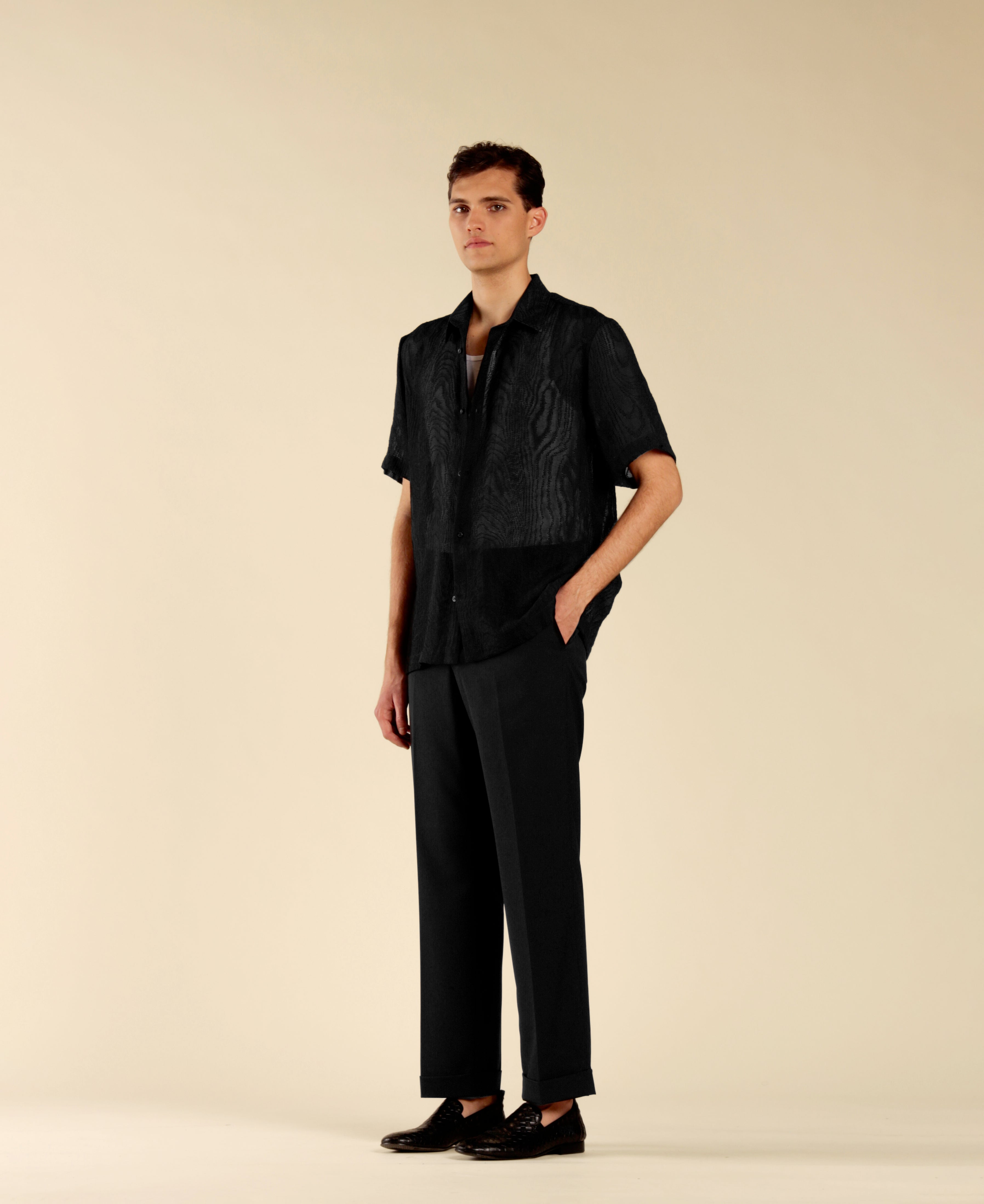 Short-sleeved jacquard shirt - Black
