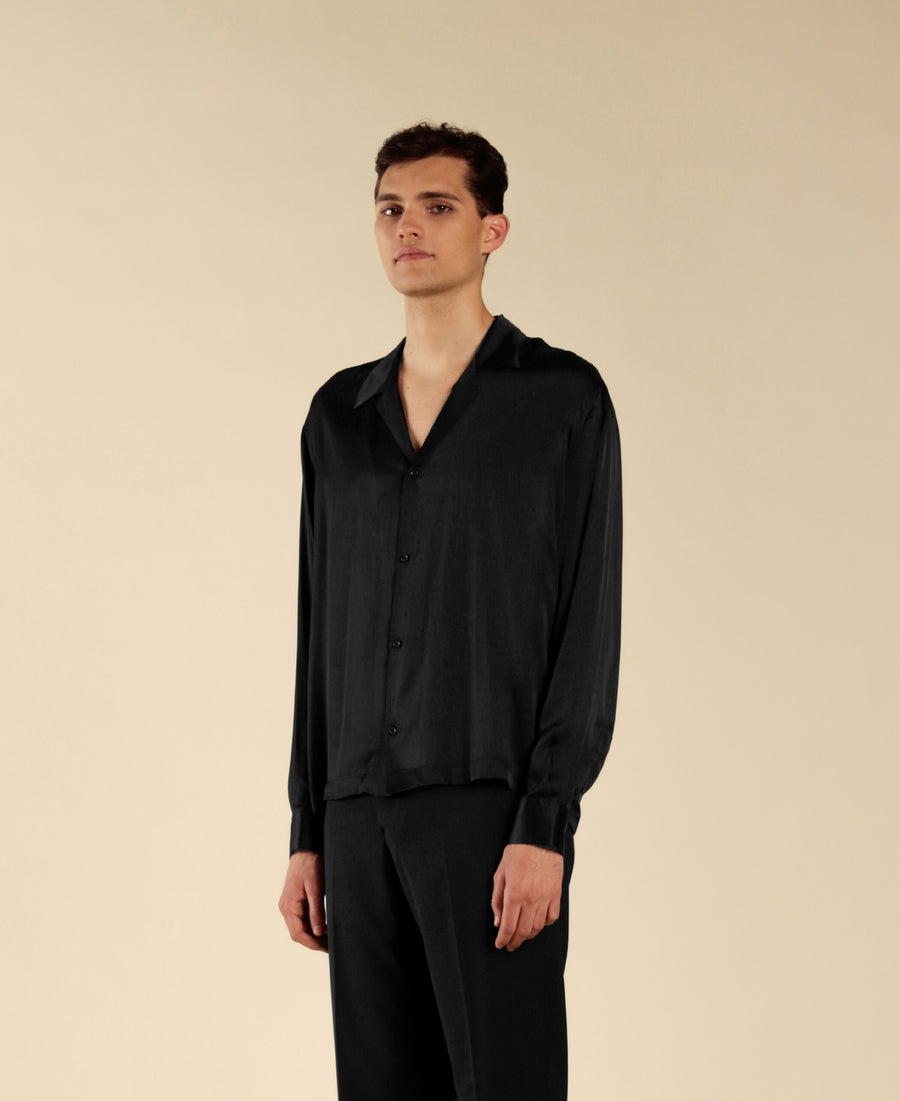 Camicia effetto lucido maniche lunghe - Nero