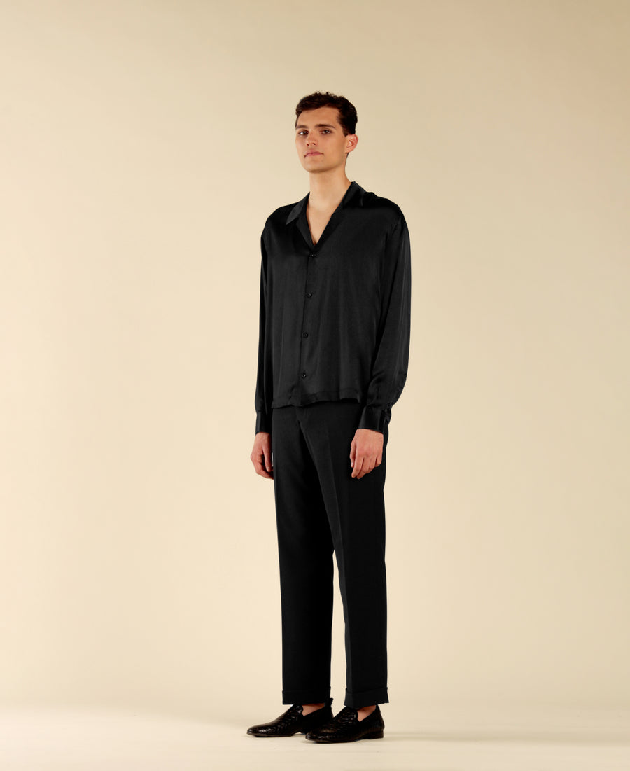 Camicia effetto lucido maniche lunghe - Nero